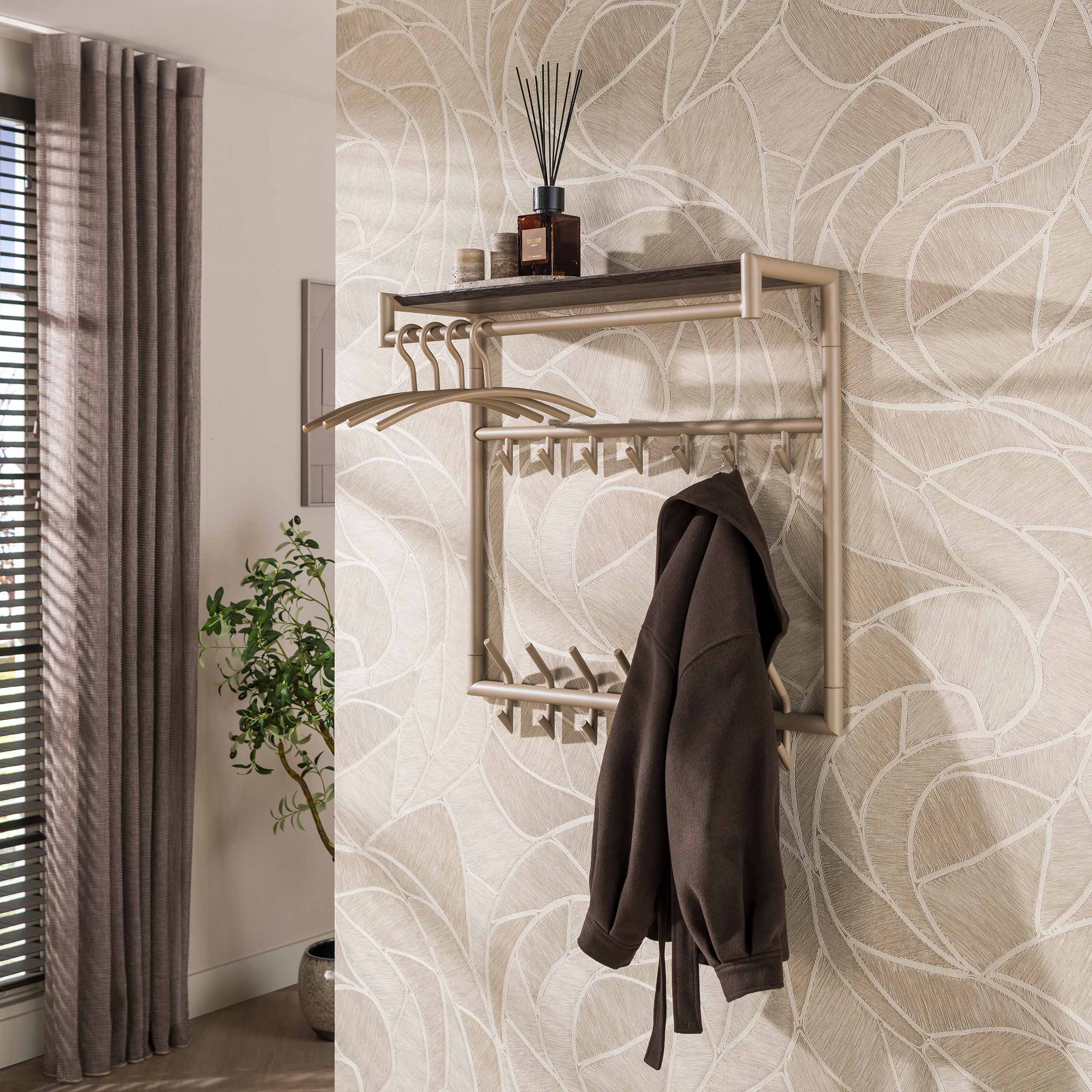 Kapstok Terra hoog roede en hoedenplank 3x7 haken / Beige - Zijlstra