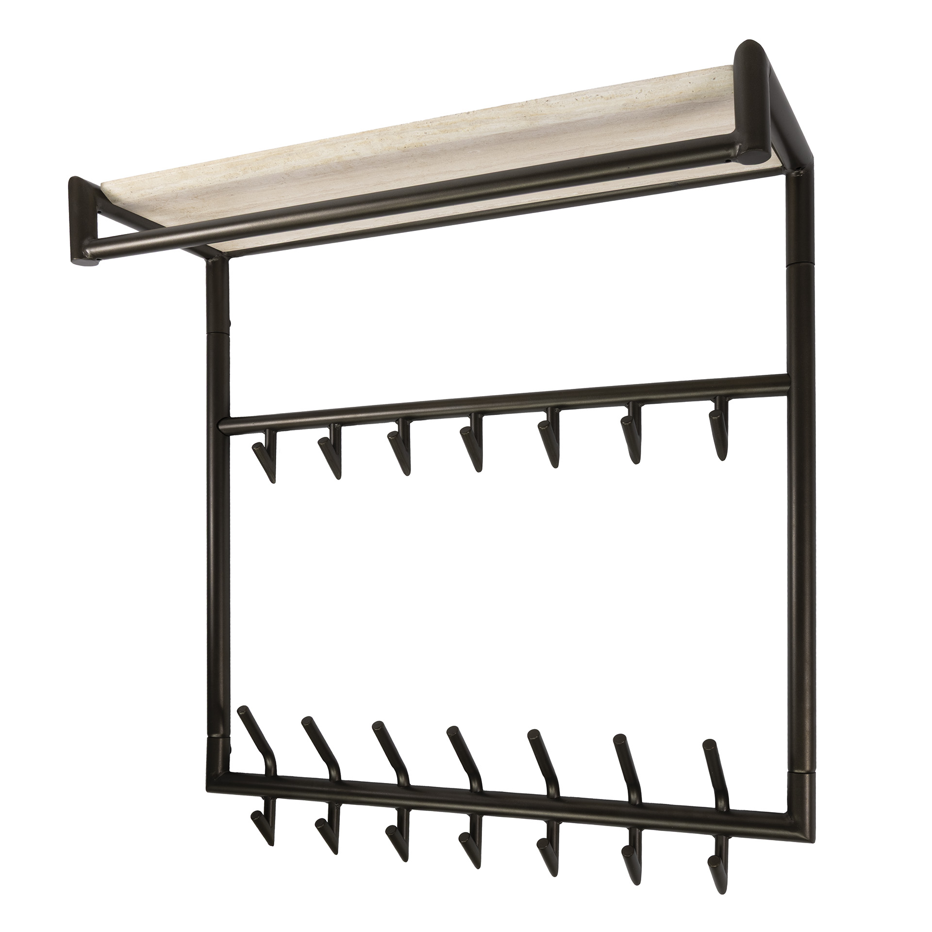 Coat Rack Terra tall rail and hat shelf 3x7 hooks / Melamine travertine - Zijlstra