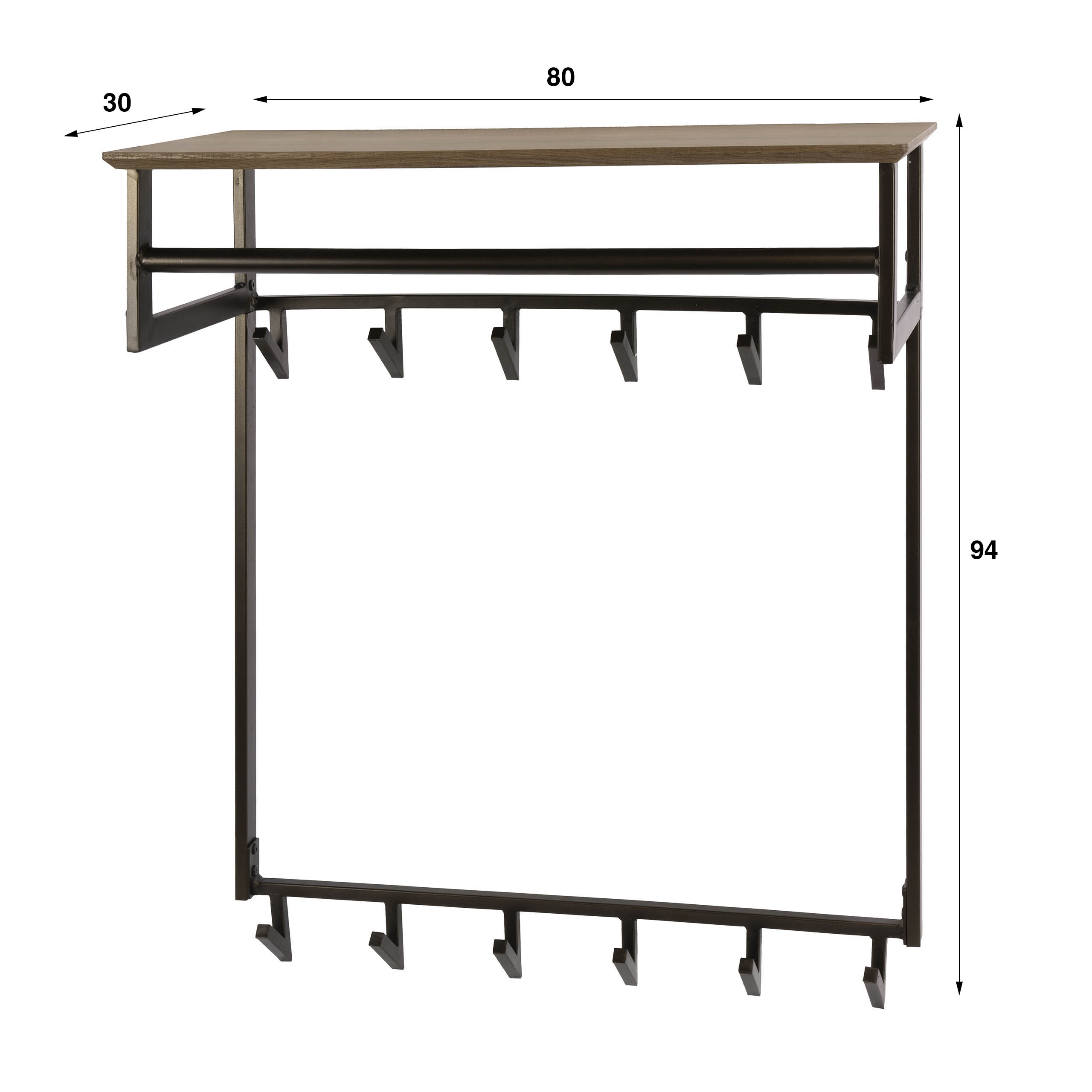 Coat rack Bruno tall 2x6 hooks / Drift brown - Zijlstra