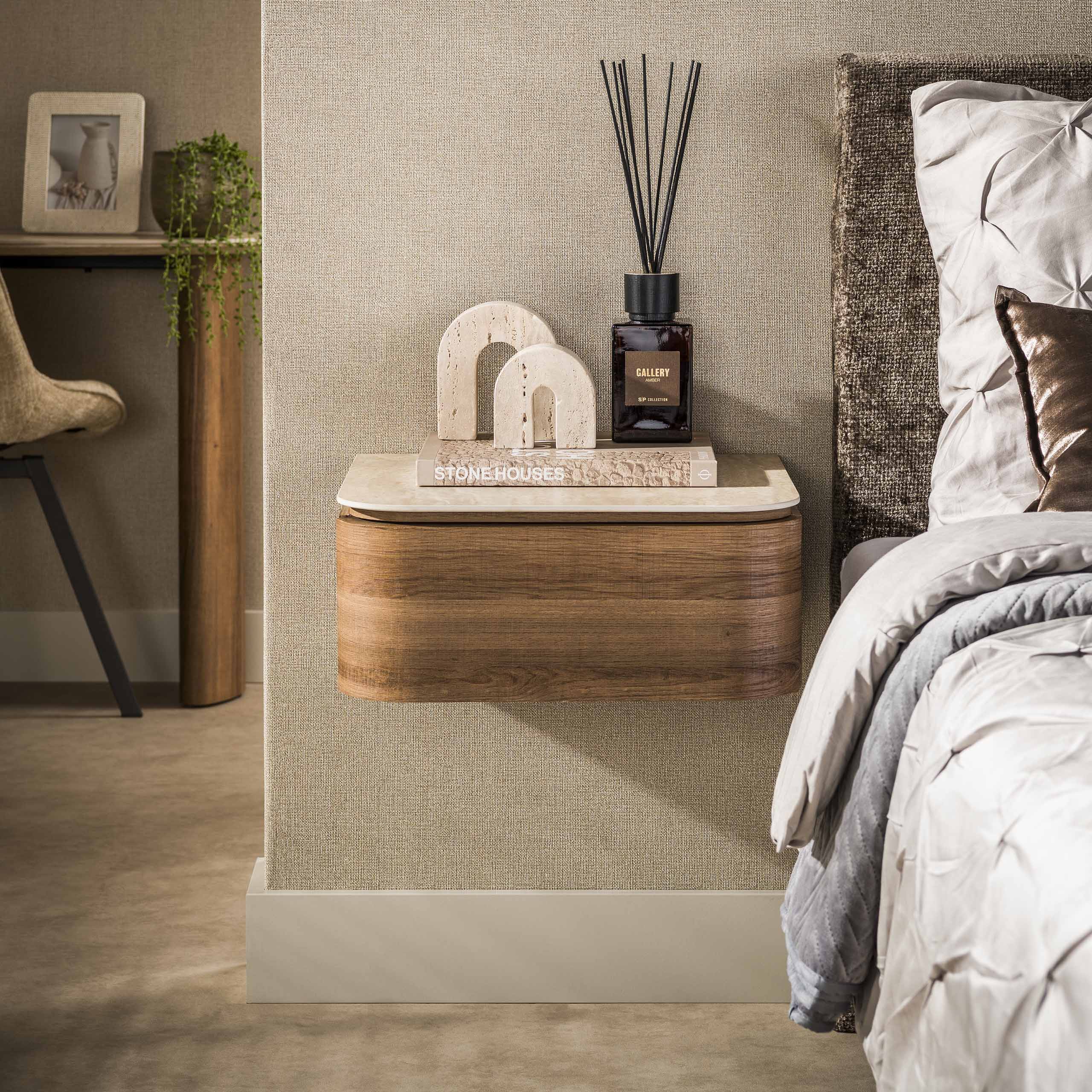 Bedside table Cassetto floating 1 drawer / 3D ceramic travertine - Zijlstra