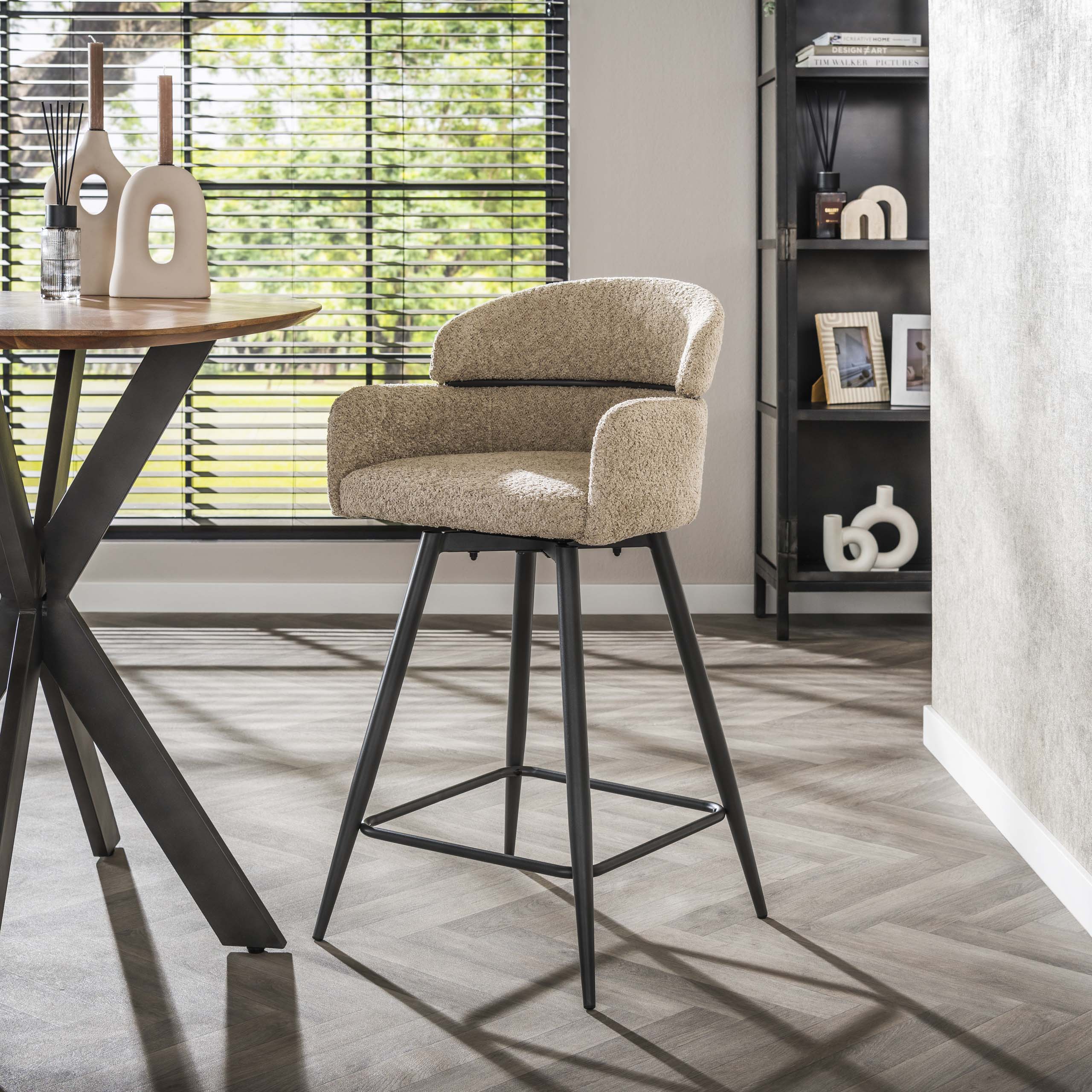 Barhocker Curva drehbar 2er-Set / Bouclé Sand - Zijlstra