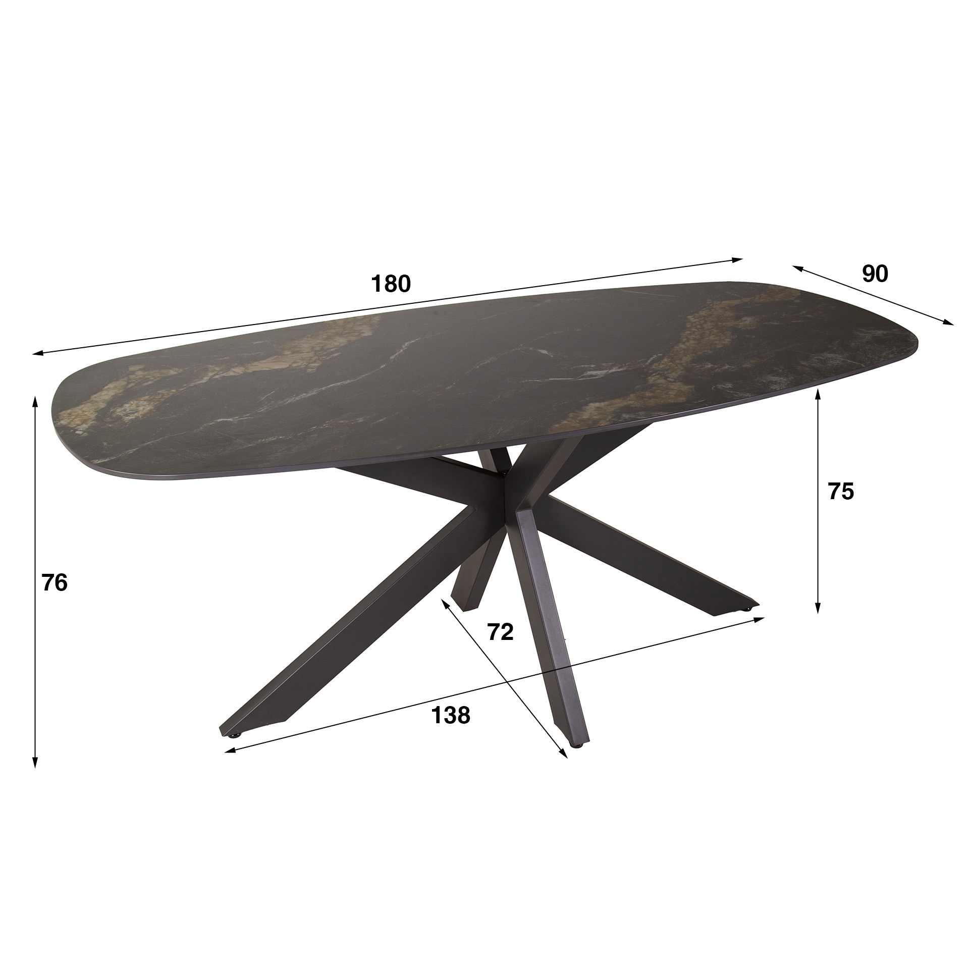 Eettafel Spider deens ovaal 180cm / Keramiek fossil black - Zijlstra