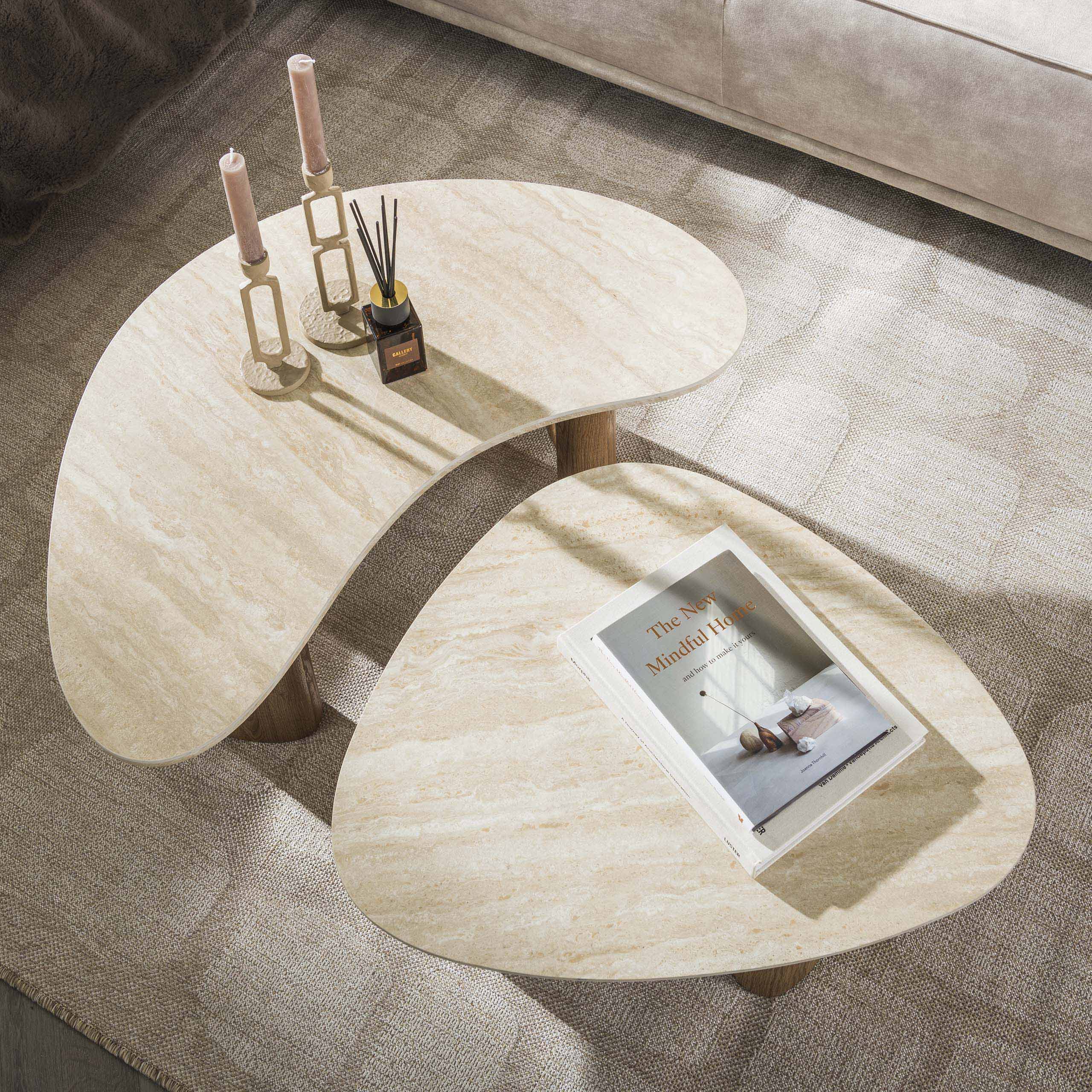 Organisches Couchtisch-Set Romano (2-teilig) in Keramik Travertin (Keramiek travertin) - Emmo Design