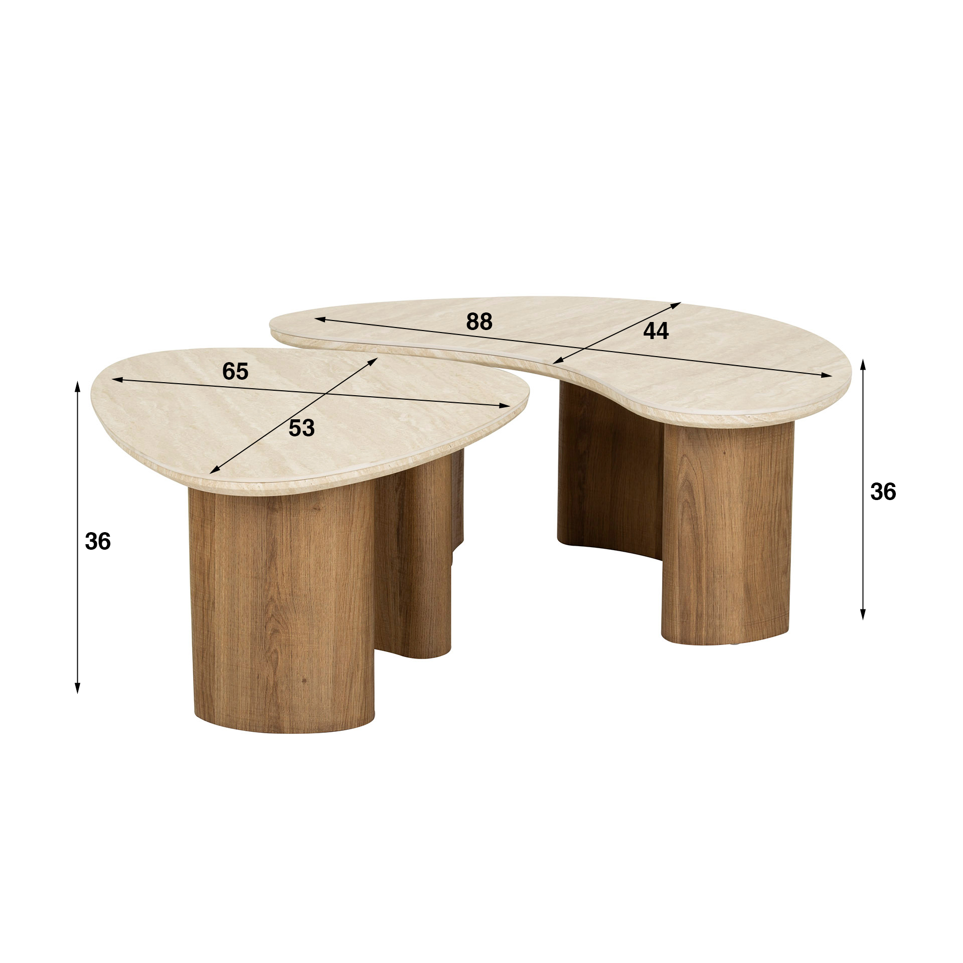 Organisches Couchtisch-Set Romano (2-teilig) in Keramik Travertin (Keramiek travertin) - Emmo Design