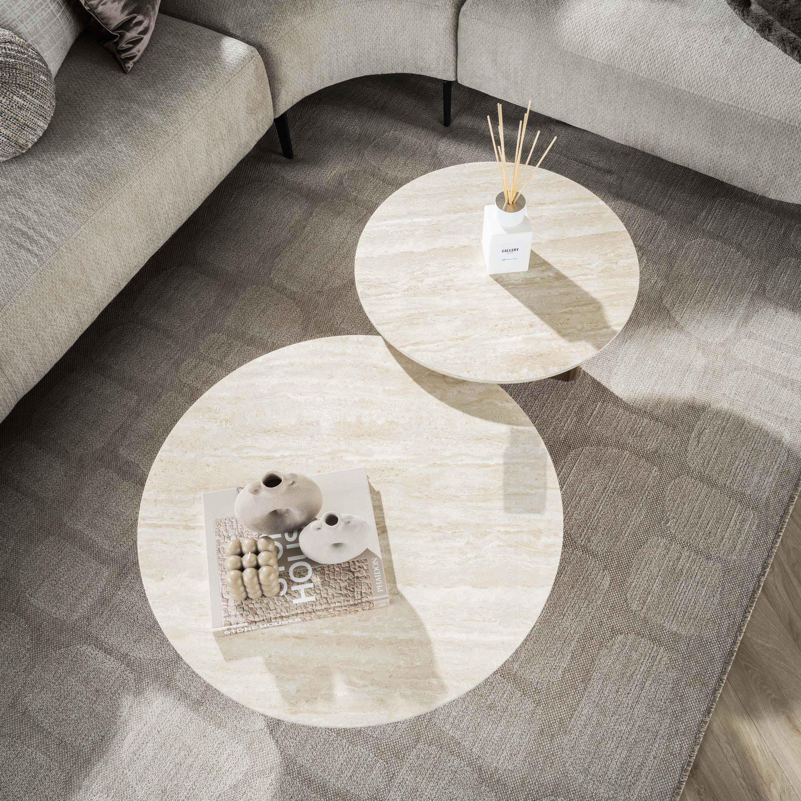 Couchtisch-Set Romano rond (2-teilig) in Keramik Travertin (Keramiek travertin) - Emmo Design