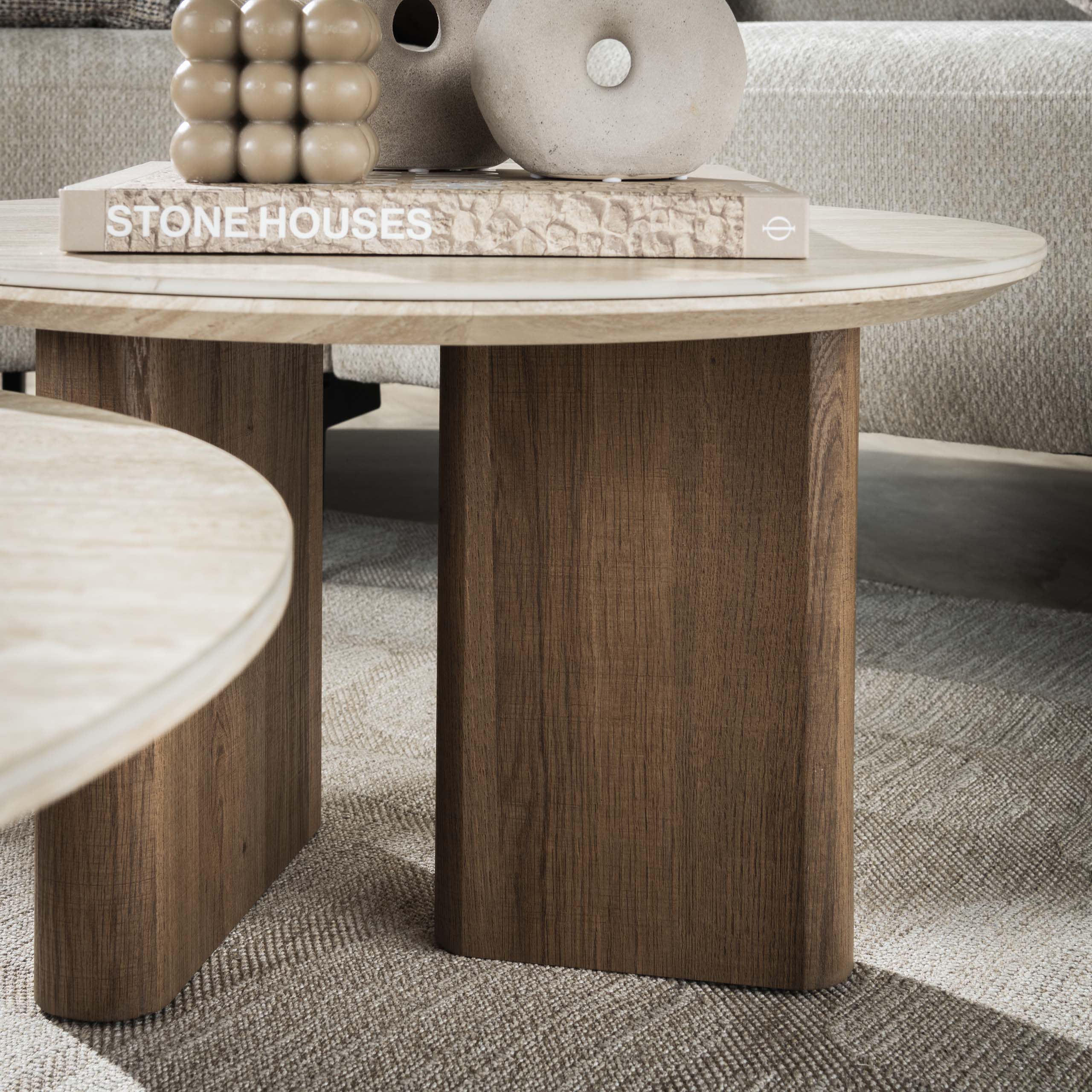 Salontafel Romano rond set van 2 / Keramiek travertin - Zijlstra
