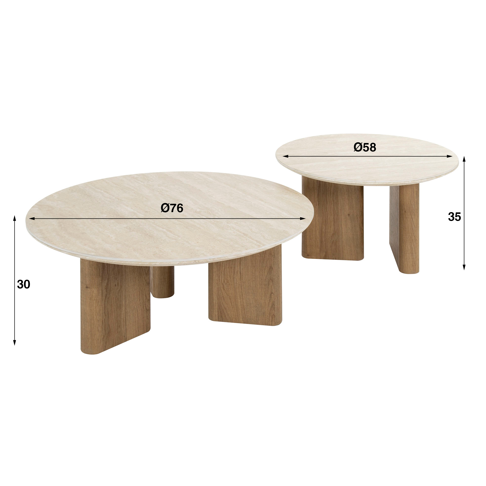 Salontafel Romano rond set van 2 / Keramiek travertin - Zijlstra