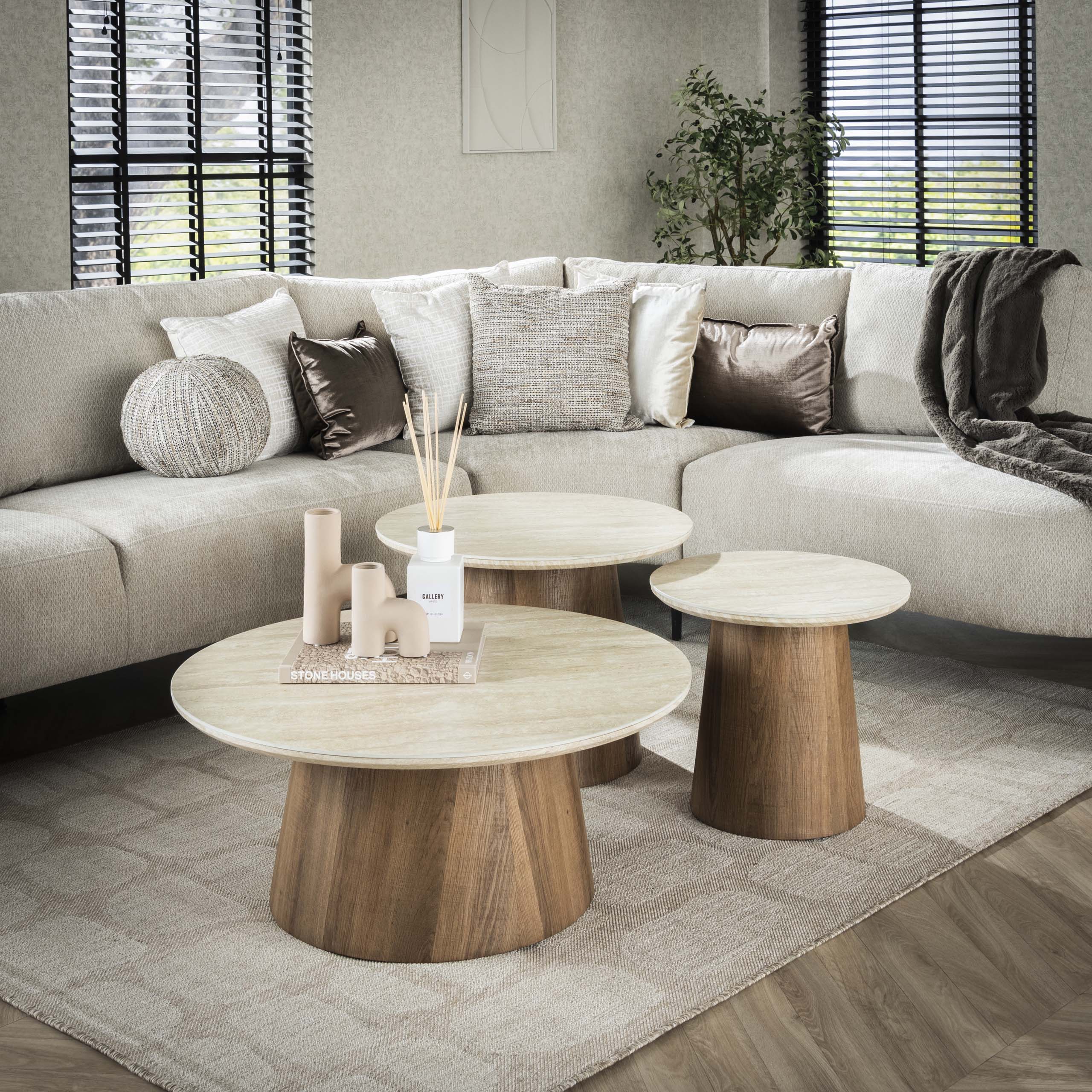Salontafel Romano rond set van 3 / Keramiek travertin - Zijlstra