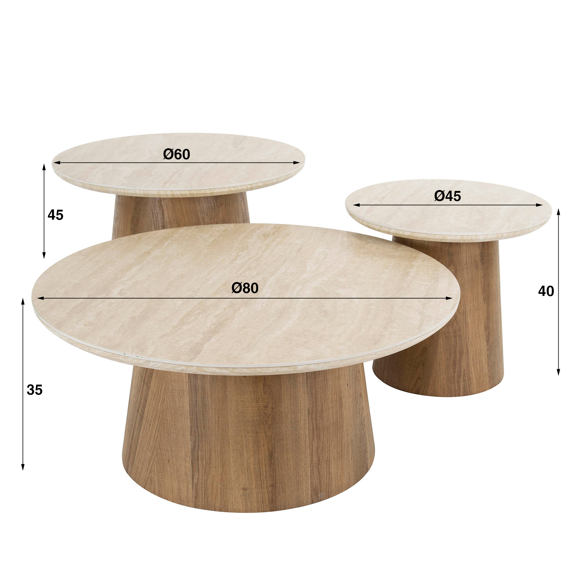 Salontafel Romano rond set van 3 / Keramiek travertin - Zijlstra