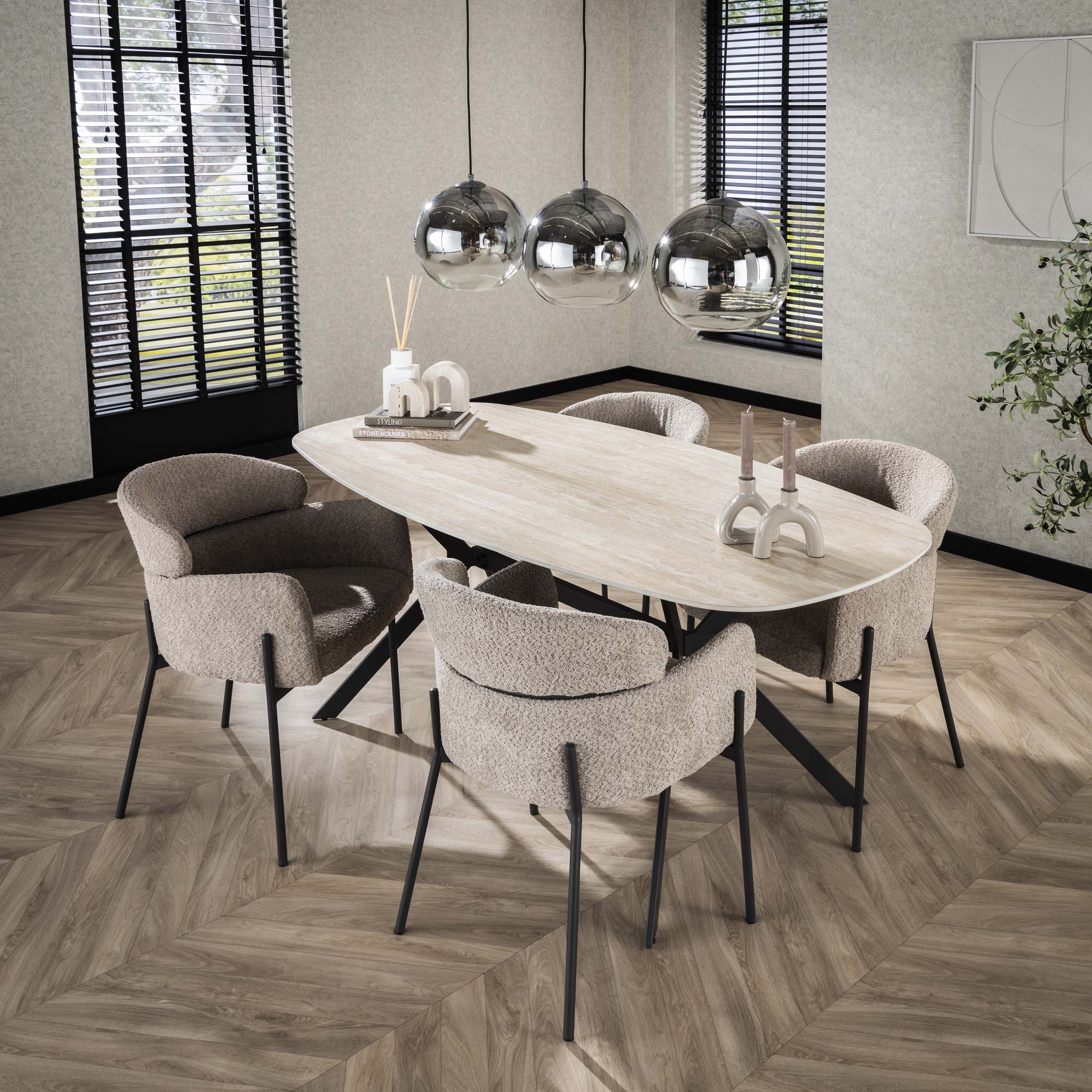 Dining table Romano Danish oval 180cm in travertine ceramic (Keramiek travertin) - Emmo Design