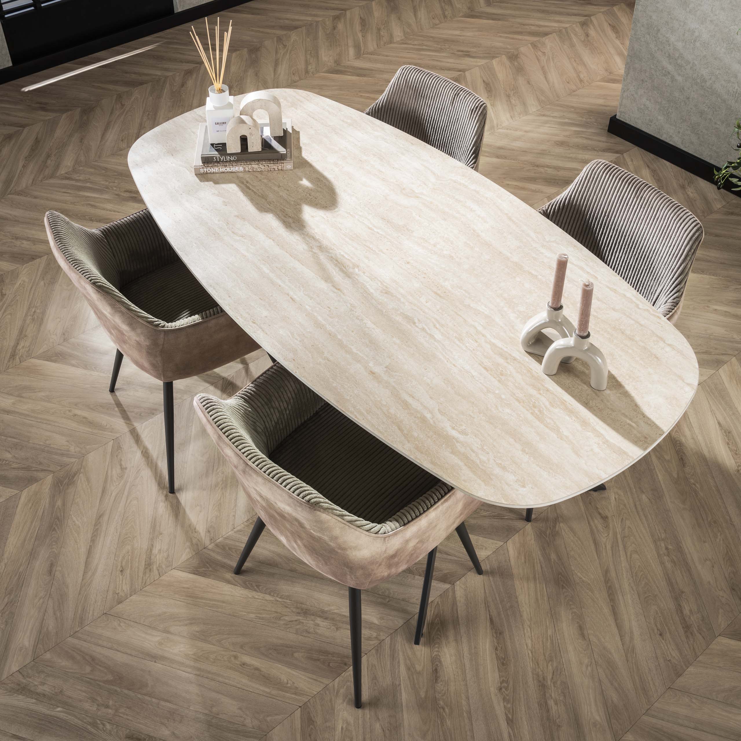 Eettafel Romano deens ovaal 180cm / Keramiek travertin - Zijlstra