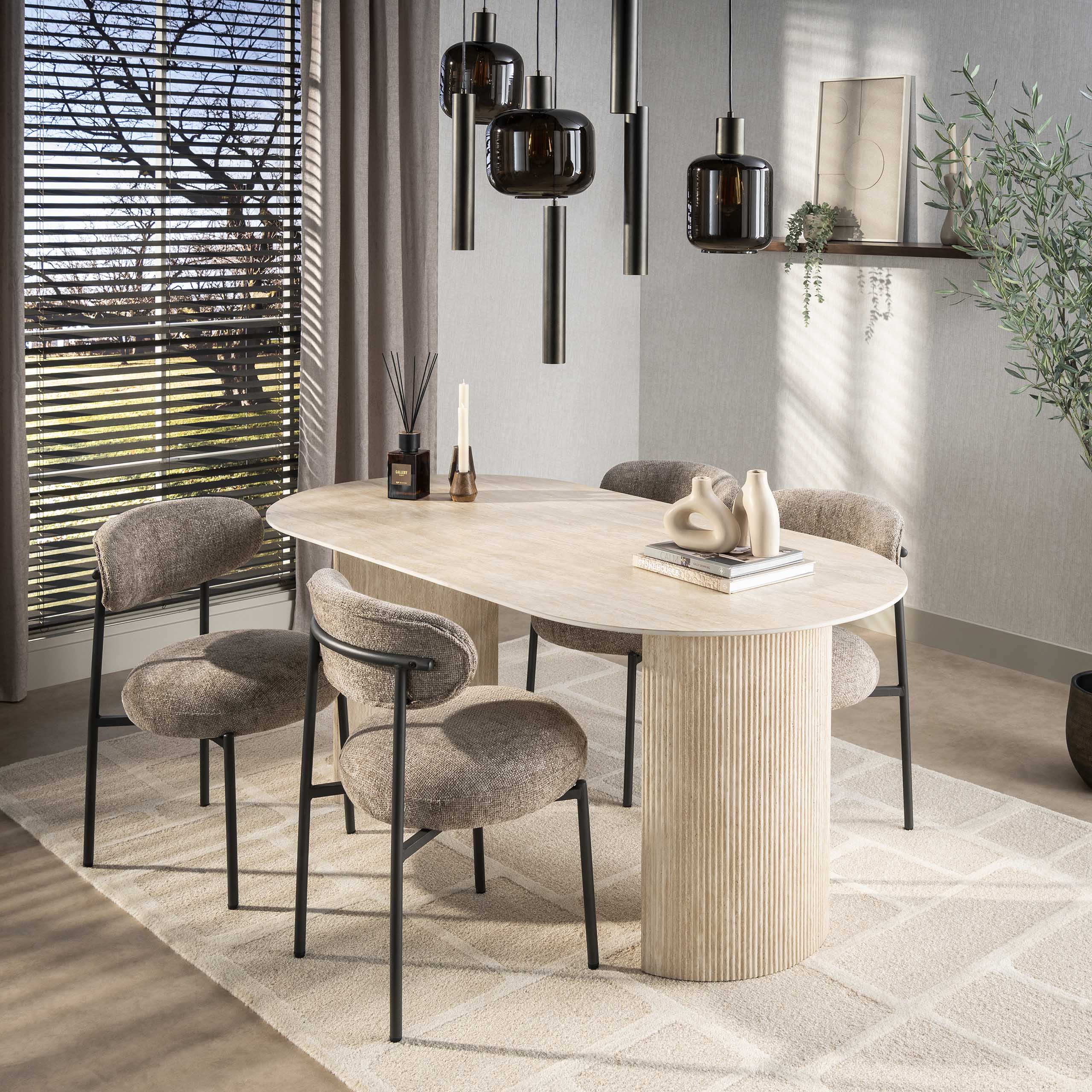 Eettafel Romano Arch plat ovaal 180cm / Keramiek travertin - Zijlstra