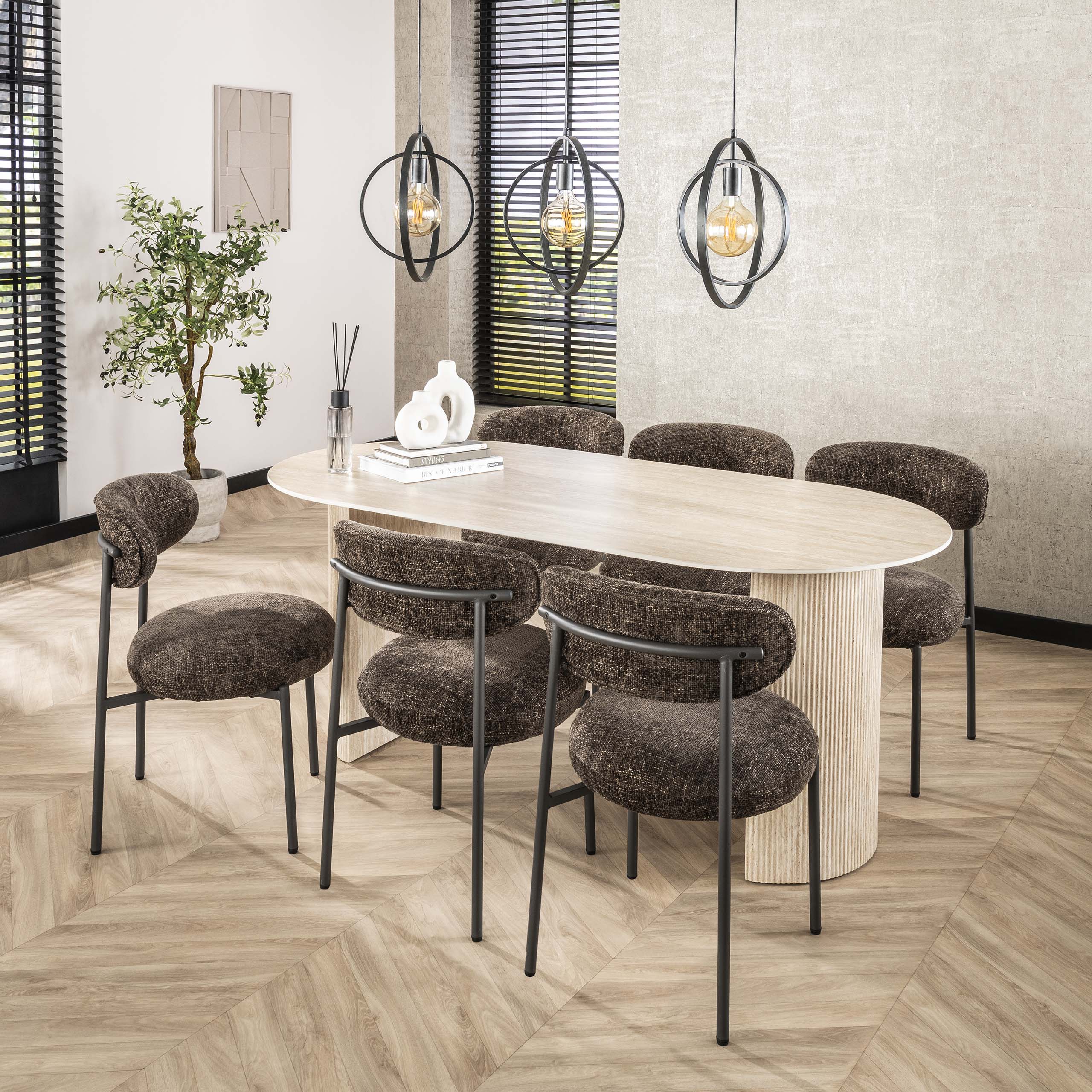 Eettafel Romano Arch plat ovaal 180cm / Keramiek travertin - Zijlstra