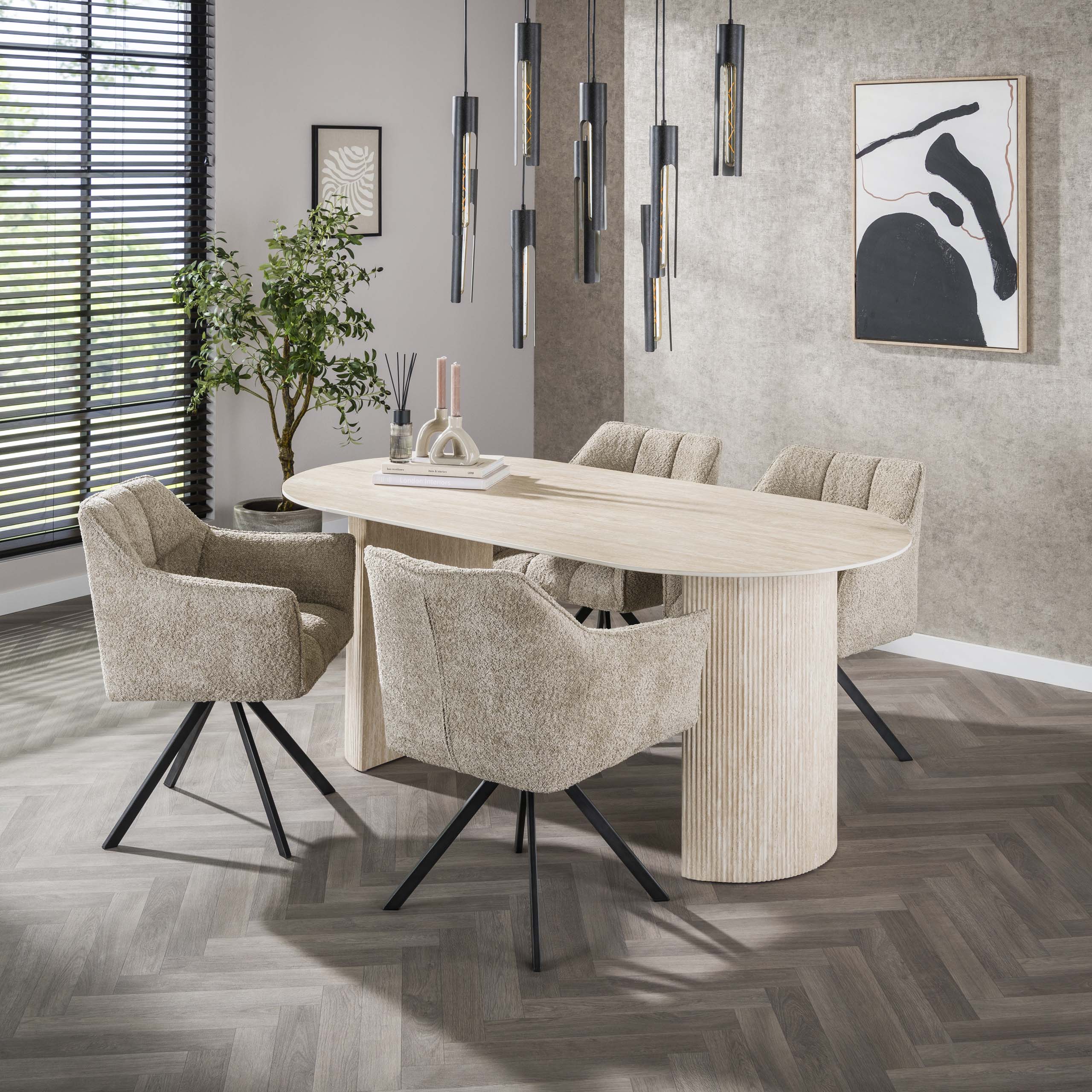 Eettafel Romano Arch plat ovaal 180cm / Keramiek travertin - Zijlstra