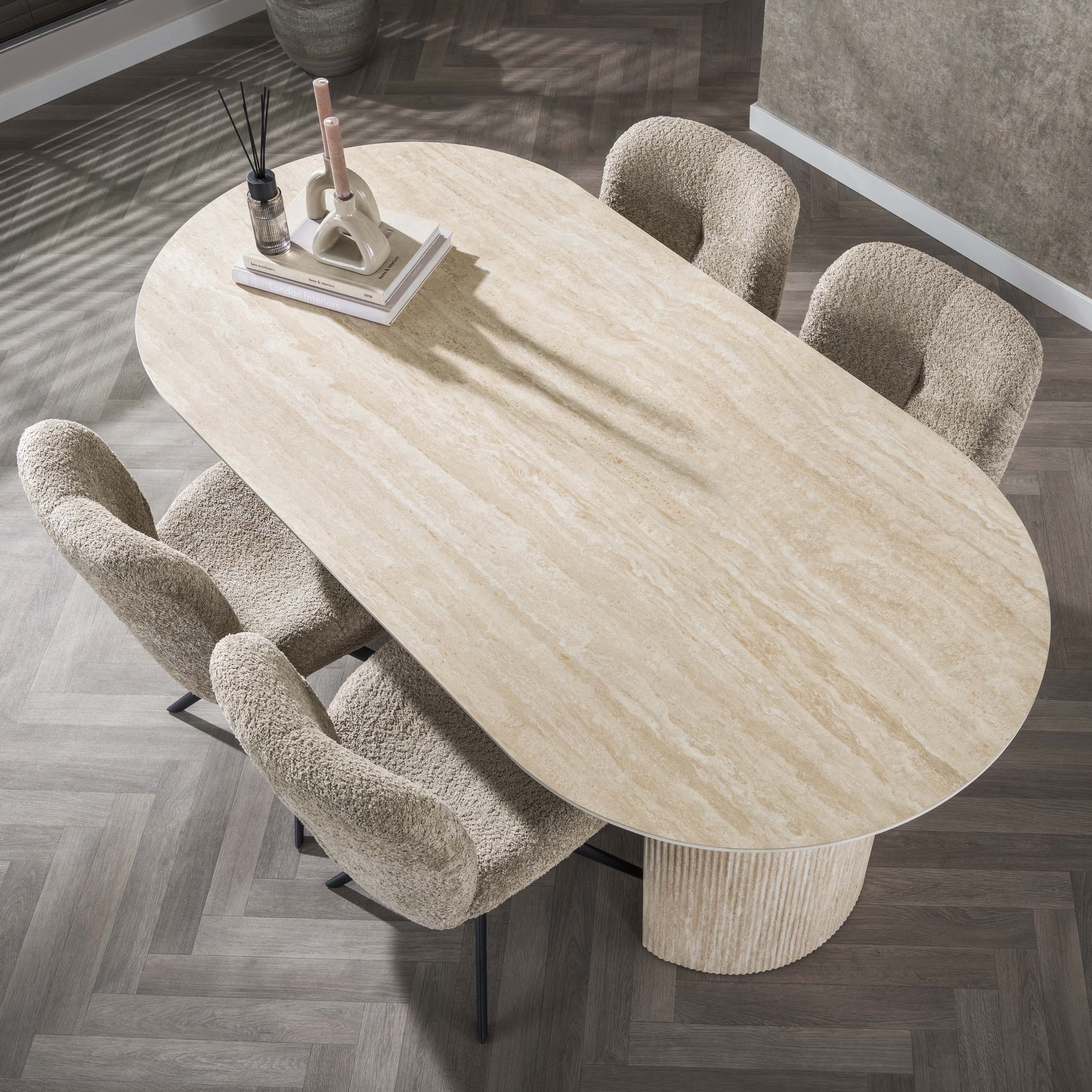 Eettafel Romano Arch plat ovaal 180cm / Keramiek travertin - Zijlstra