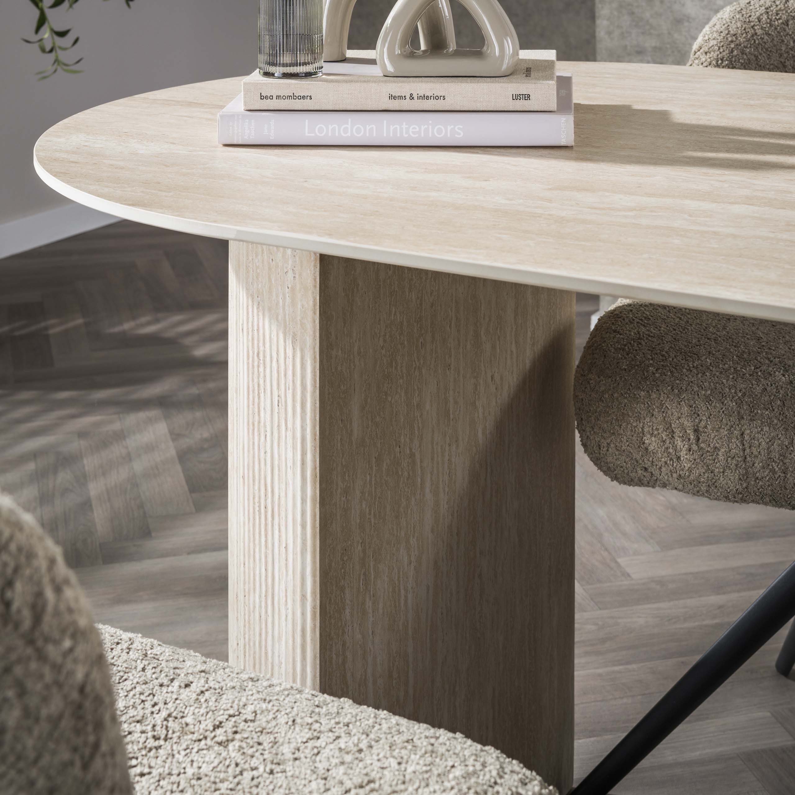 Eettafel Romano Arch plat ovaal 180cm / Keramiek travertin - Zijlstra