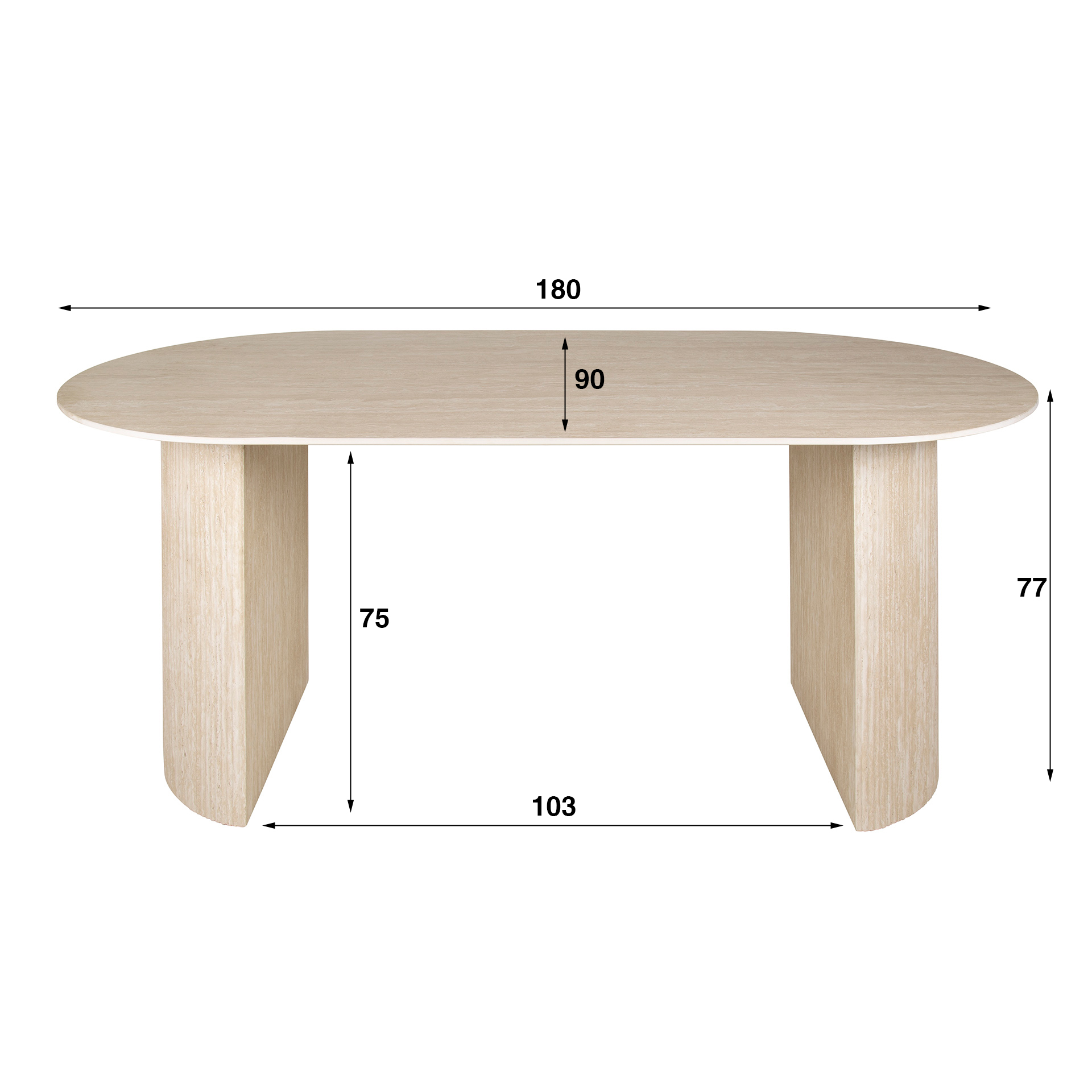 Mesa de comedor Romano Arch ovalada plana 180cm / Cerámica travertino - Zijlstra