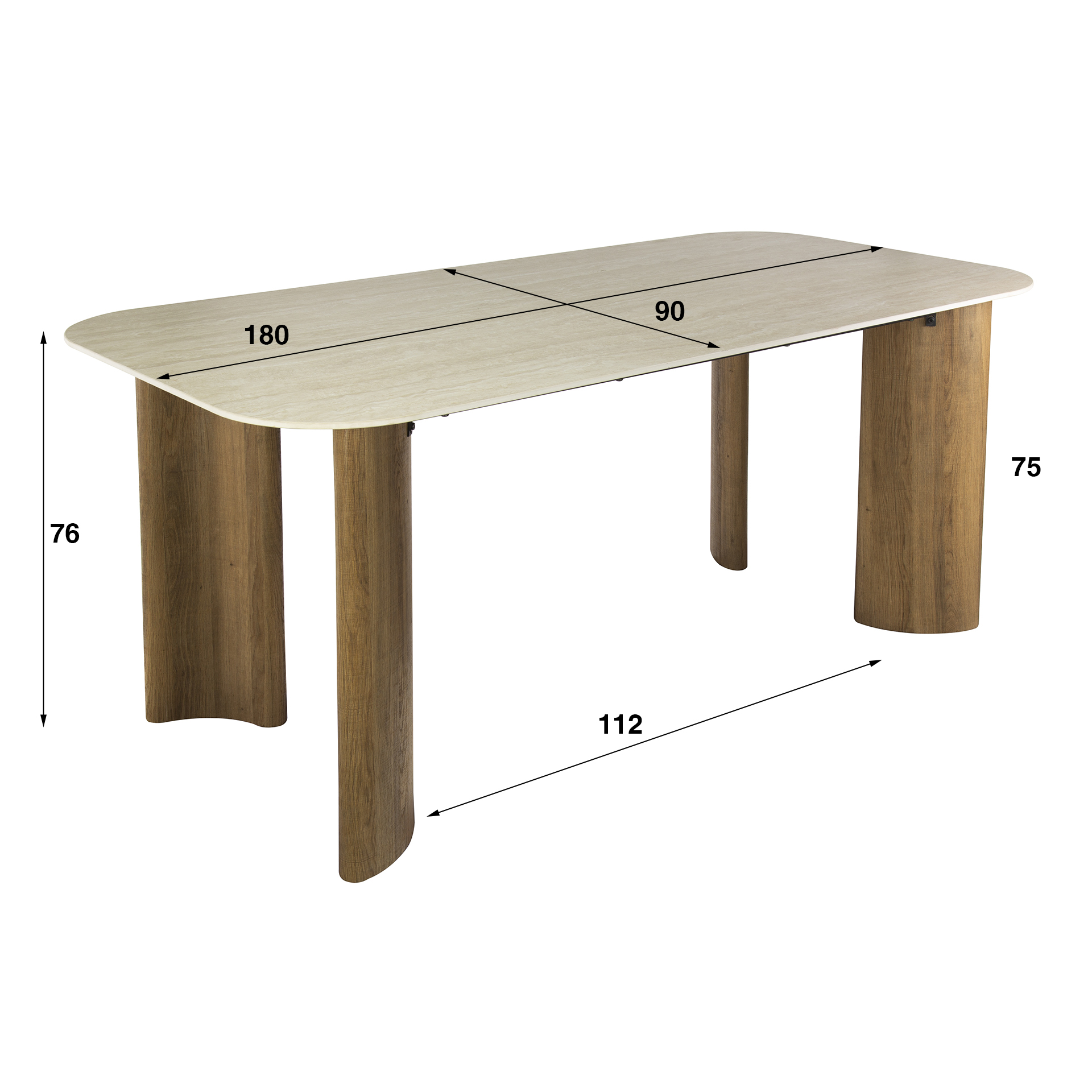 Eettafel Romano Curvo 180cm / 3D keramiek travertin - Zijlstra