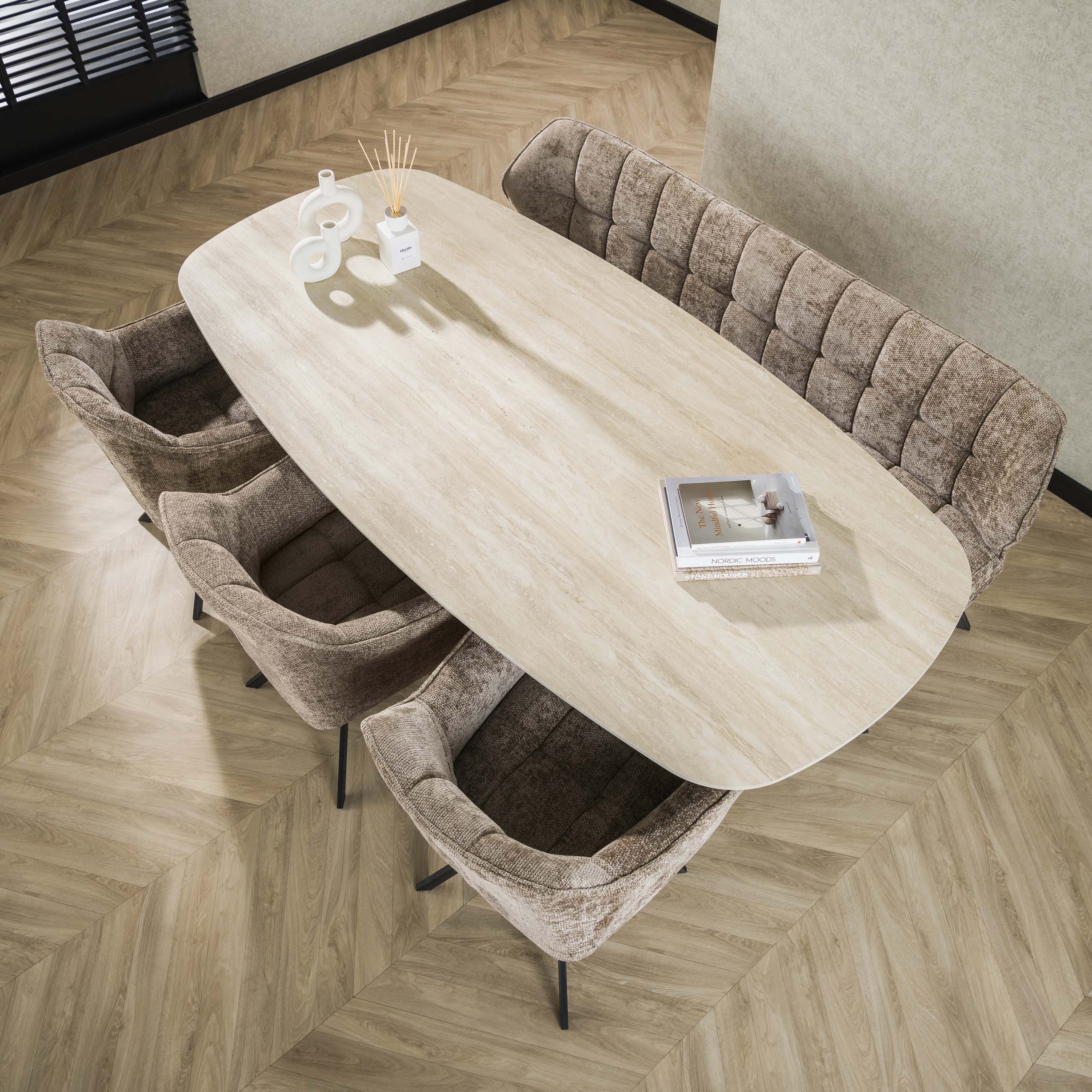 Eettafel Romano Cross deens ovaal 180cm / 3D keramiek travertin - Zijlstra