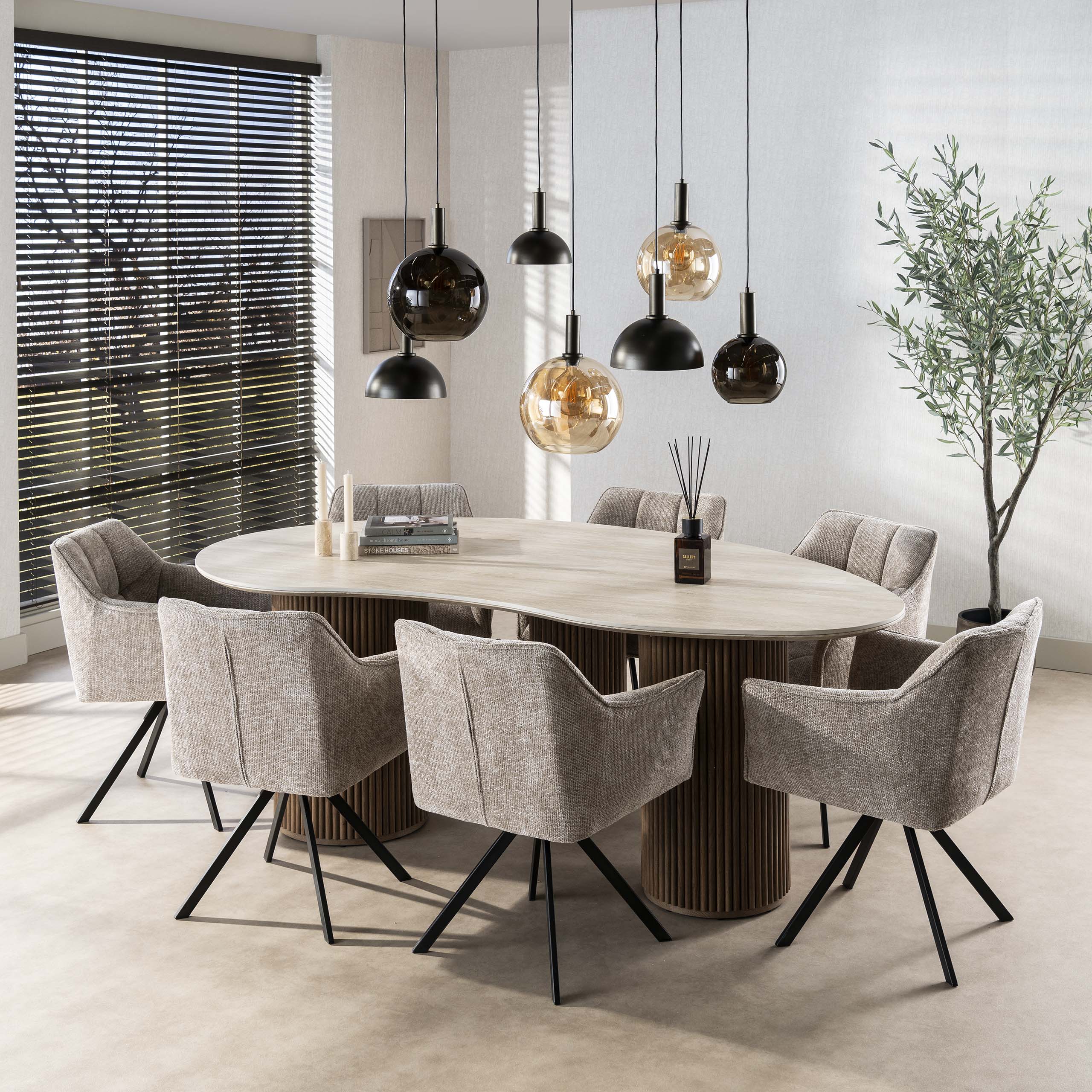 Eettafel Romano niervormig 215cm / 3D keramiek travertin - Zijlstra