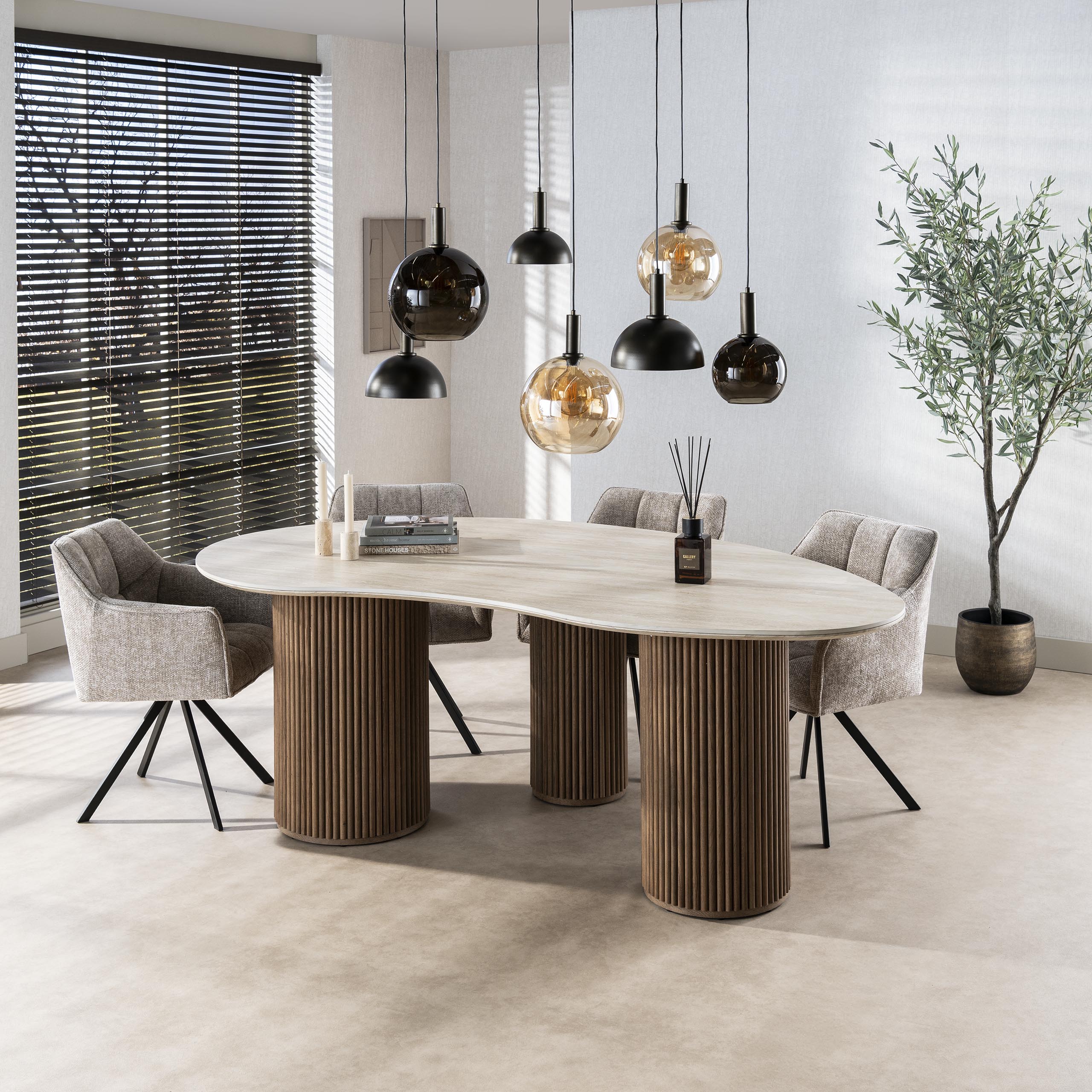Eettafel Romano niervormig 215cm / 3D keramiek travertin - Zijlstra