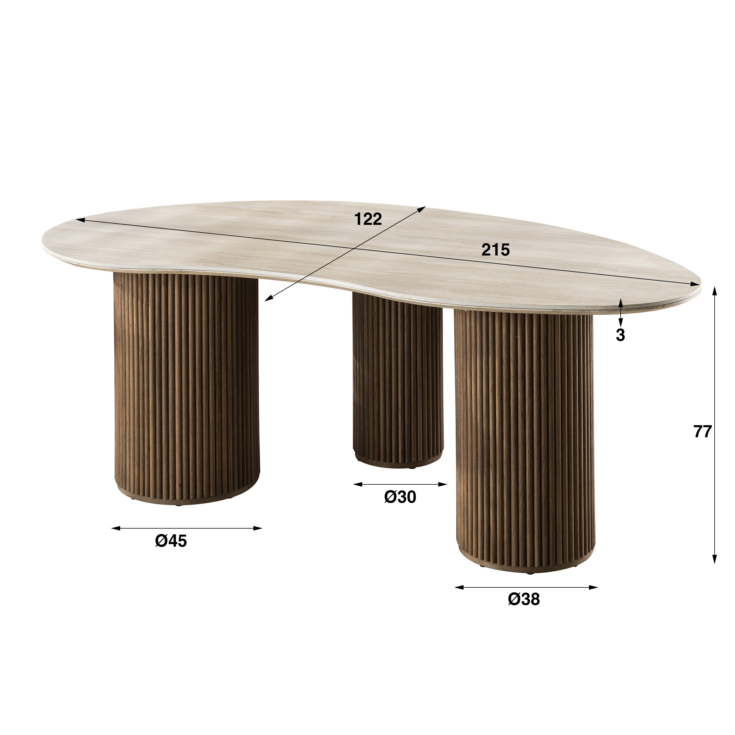 Dining table Romano kidney-shaped 215cm / 3D ceramic travertine - Zijlstra