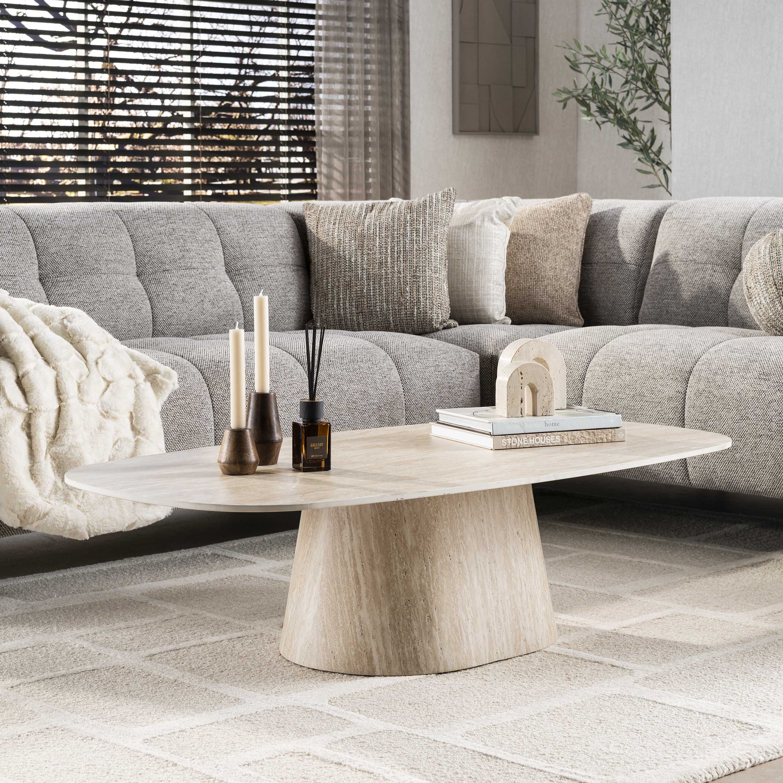 Salontafel Centro 135cm / 3D keramiek travertin - Zijlstra
