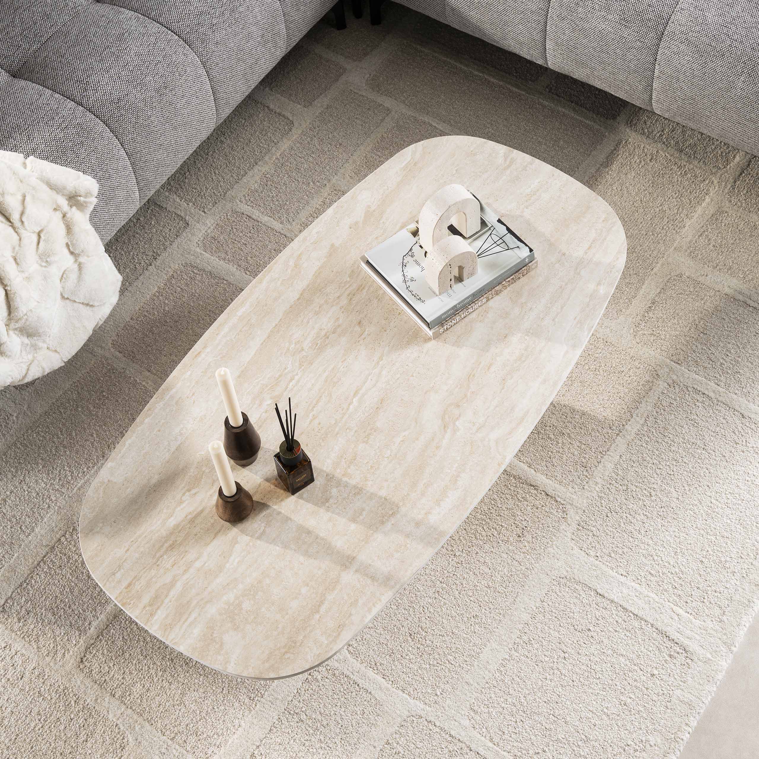 Mesa de centro Centro 135cm / cerámica 3D travertino - Zijlstra