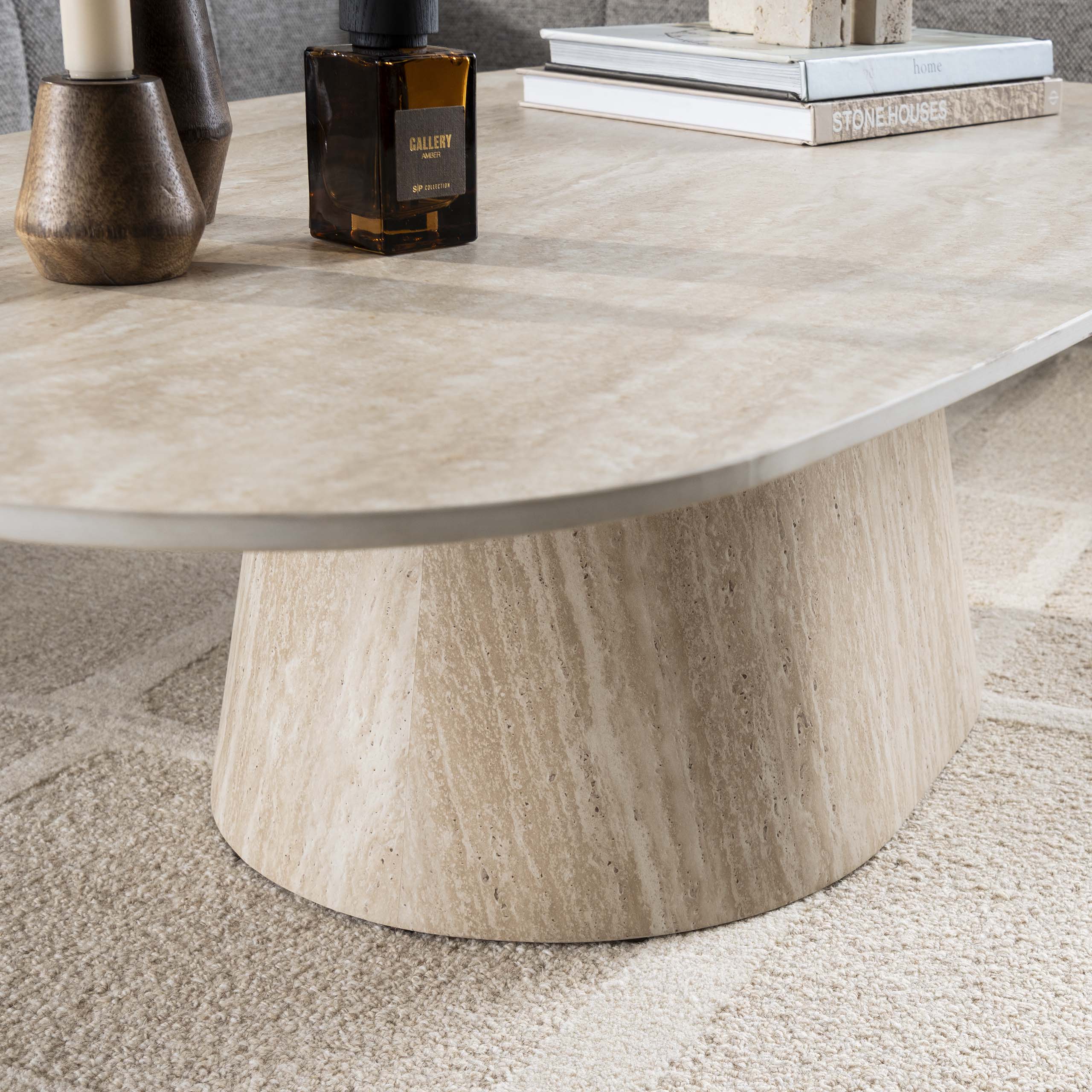 Mesa de centro Centro 135cm / cerámica 3D travertino - Zijlstra