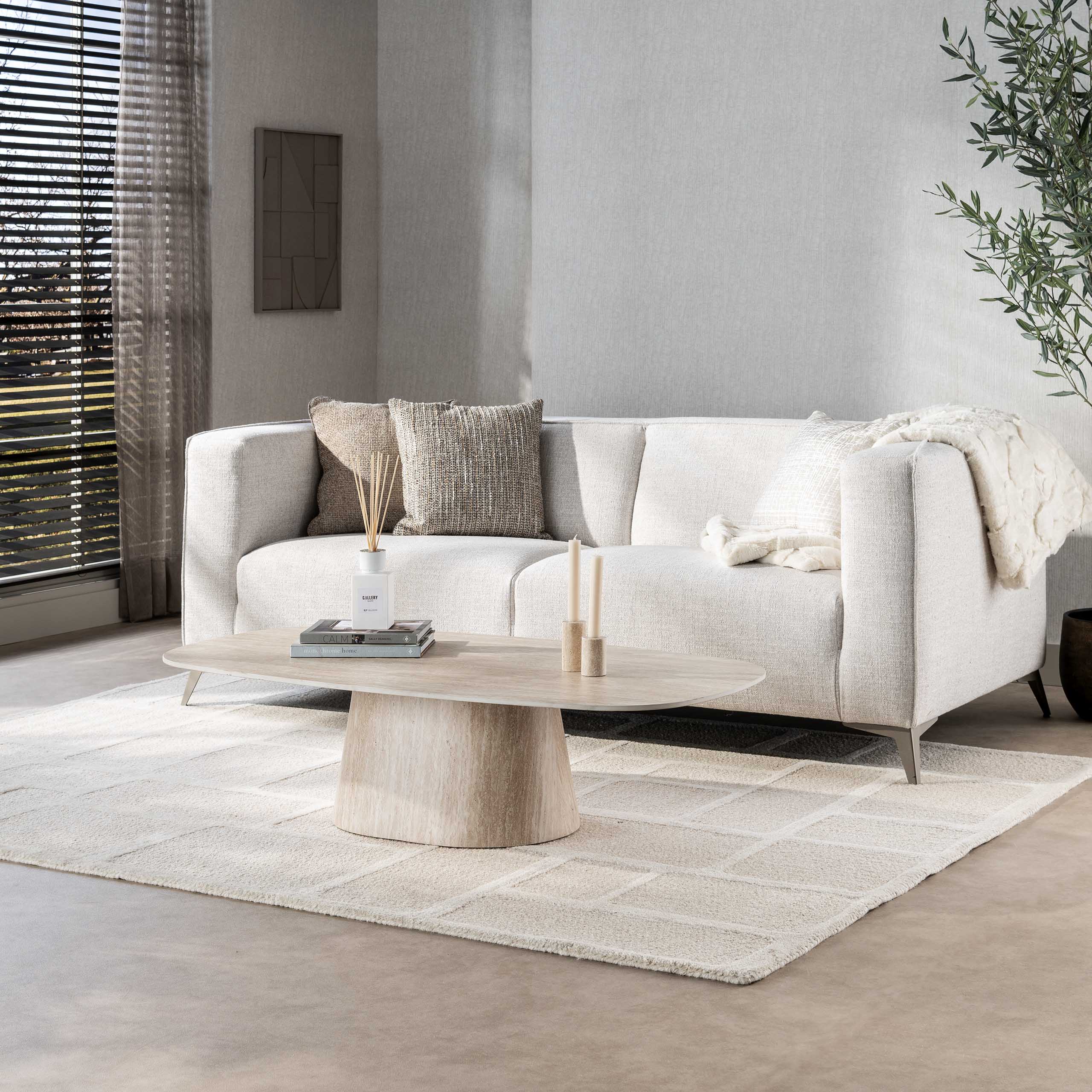 Mesa de centro Centro 135cm / cerámica 3D travertino - Zijlstra