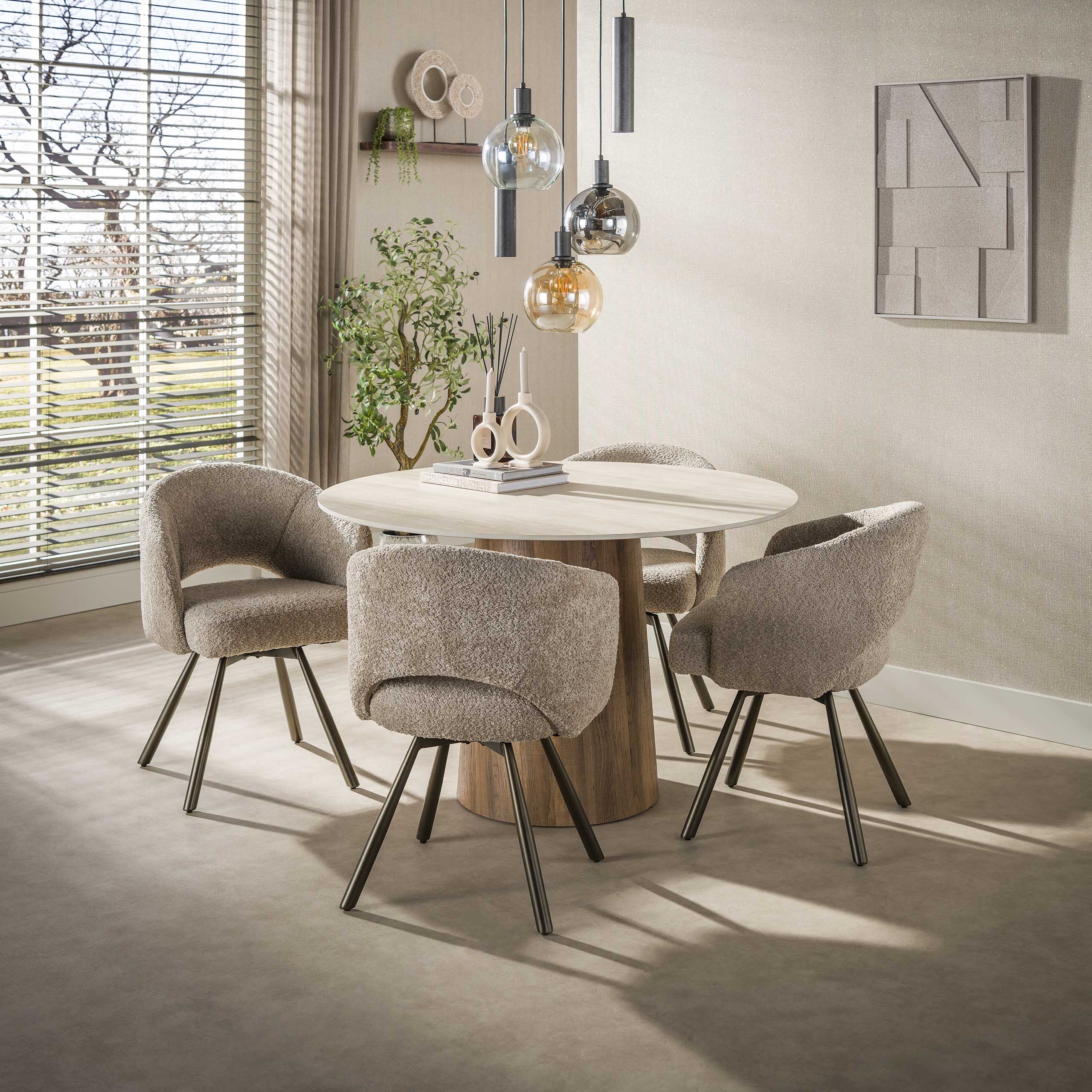 Eettafel Romano Centro rond Ø120cm / 3D keramiek travertin - Zijlstra