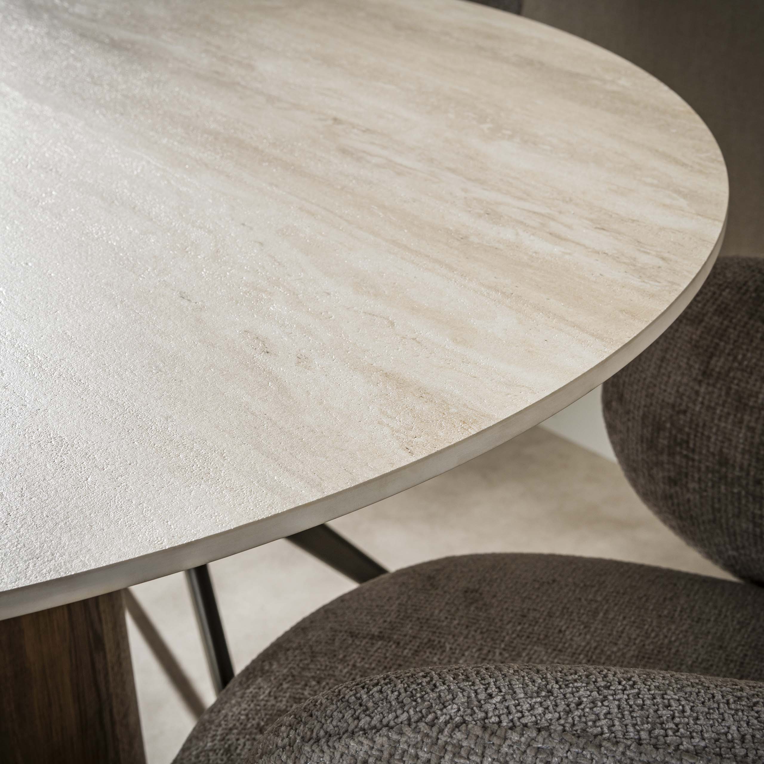 Eettafel Romano Centro rond Ø120cm / 3D keramiek travertin - Zijlstra