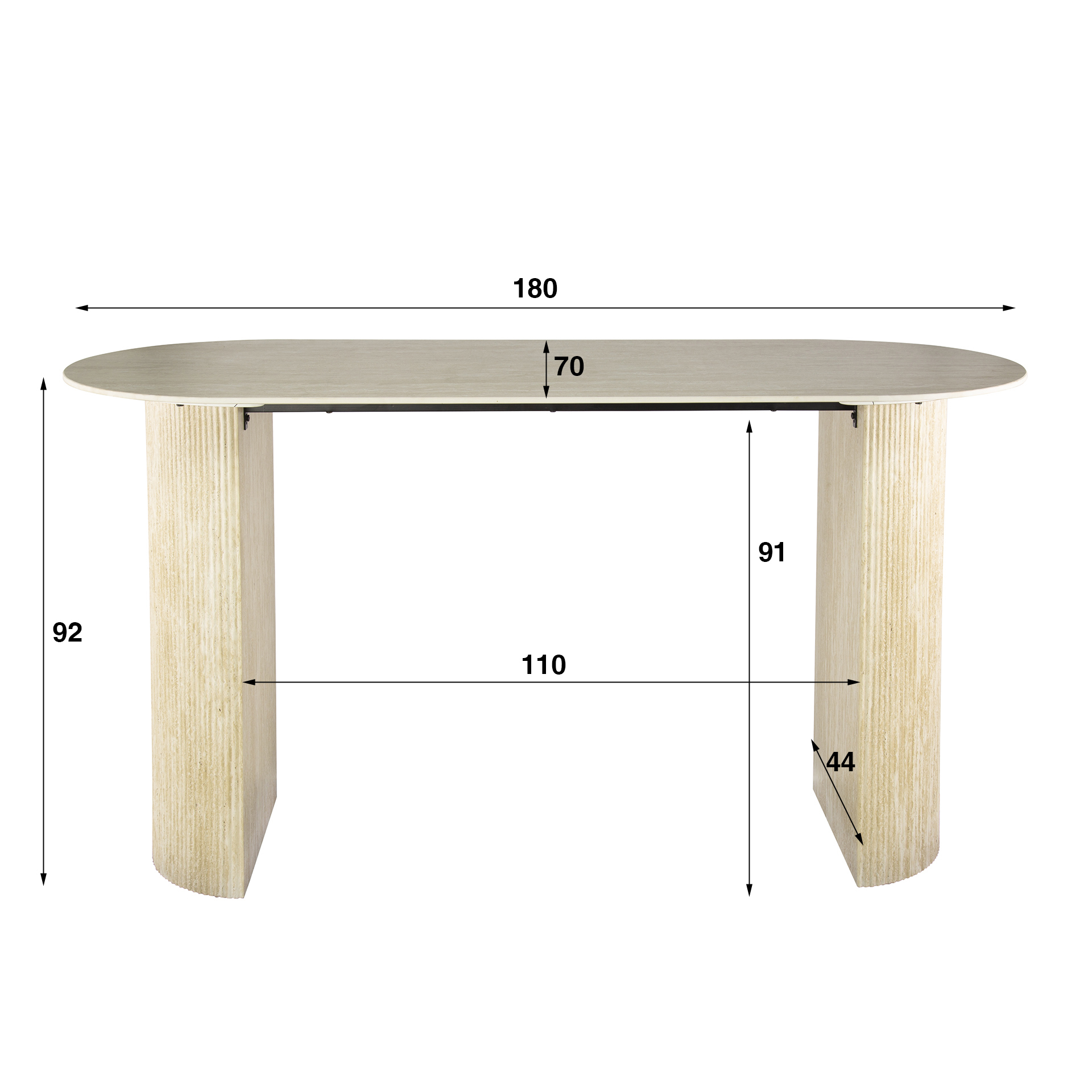 Mesa de bar Romano Arch ovalada plana 180cm / Cerámica travertino - Zijlstra