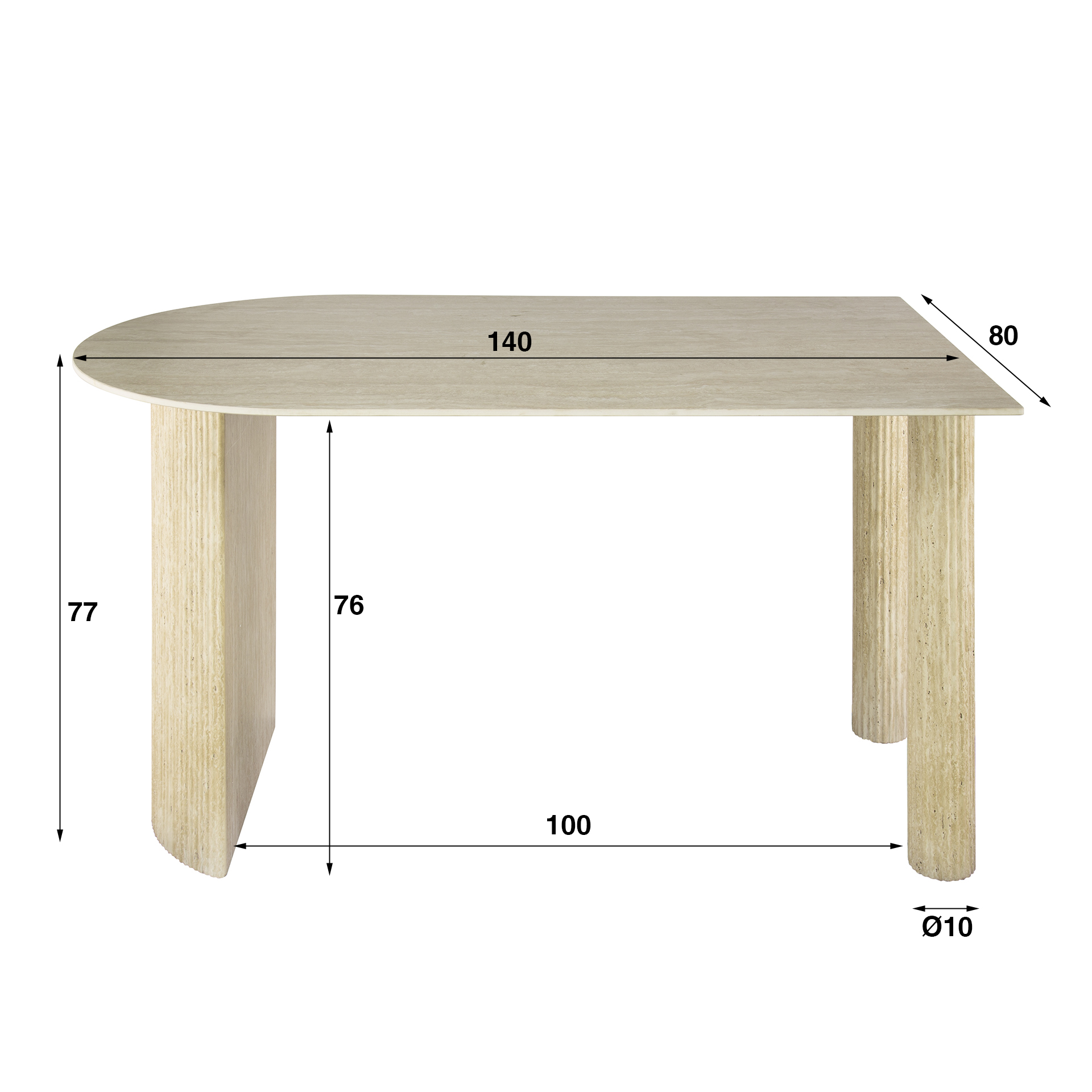 Eettafel Romano Arch 1-side 140cm / 3D keramiek travertin - Zijlstra
