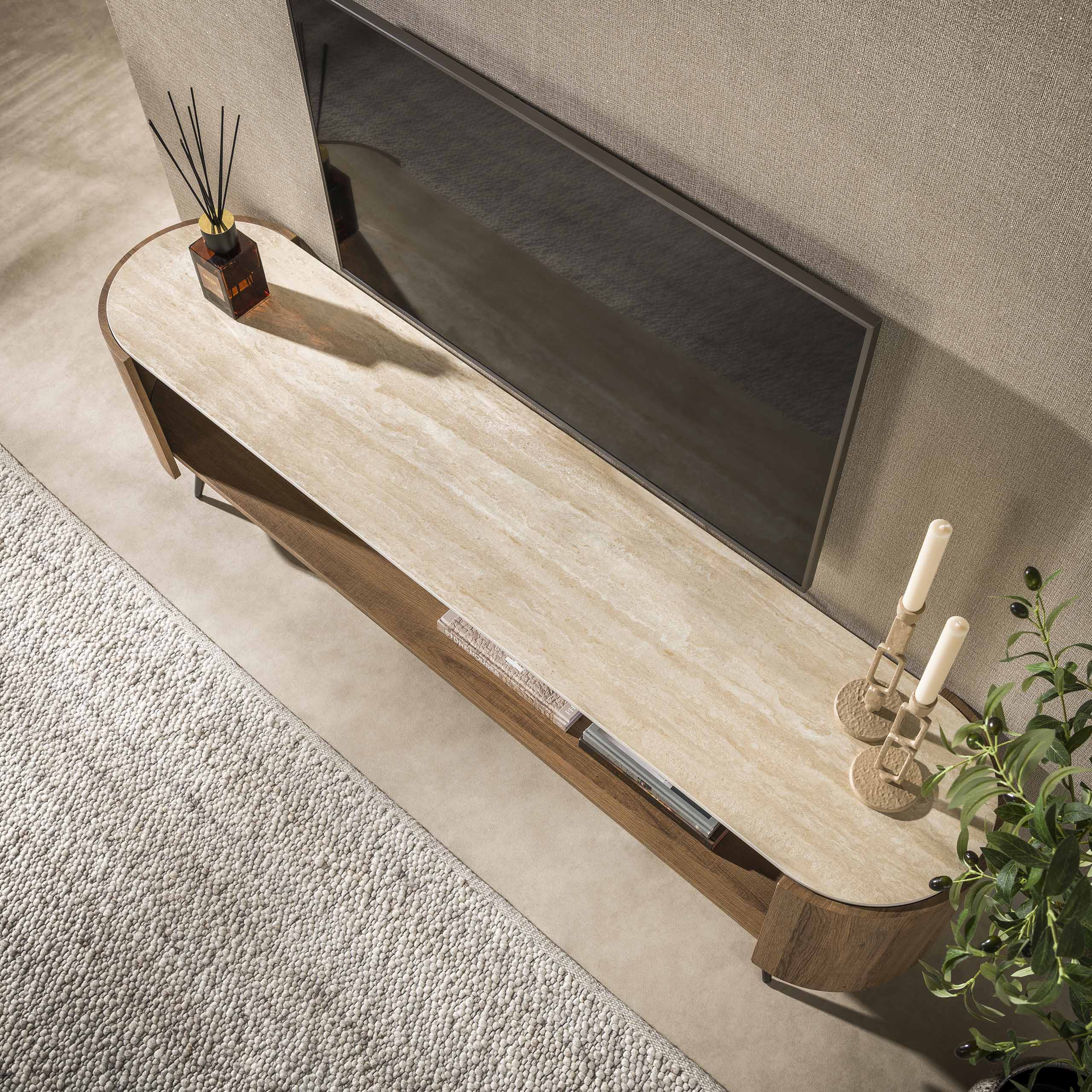 TV-meubel Arcus 180cm / Keramiek travertin - Zijlstra