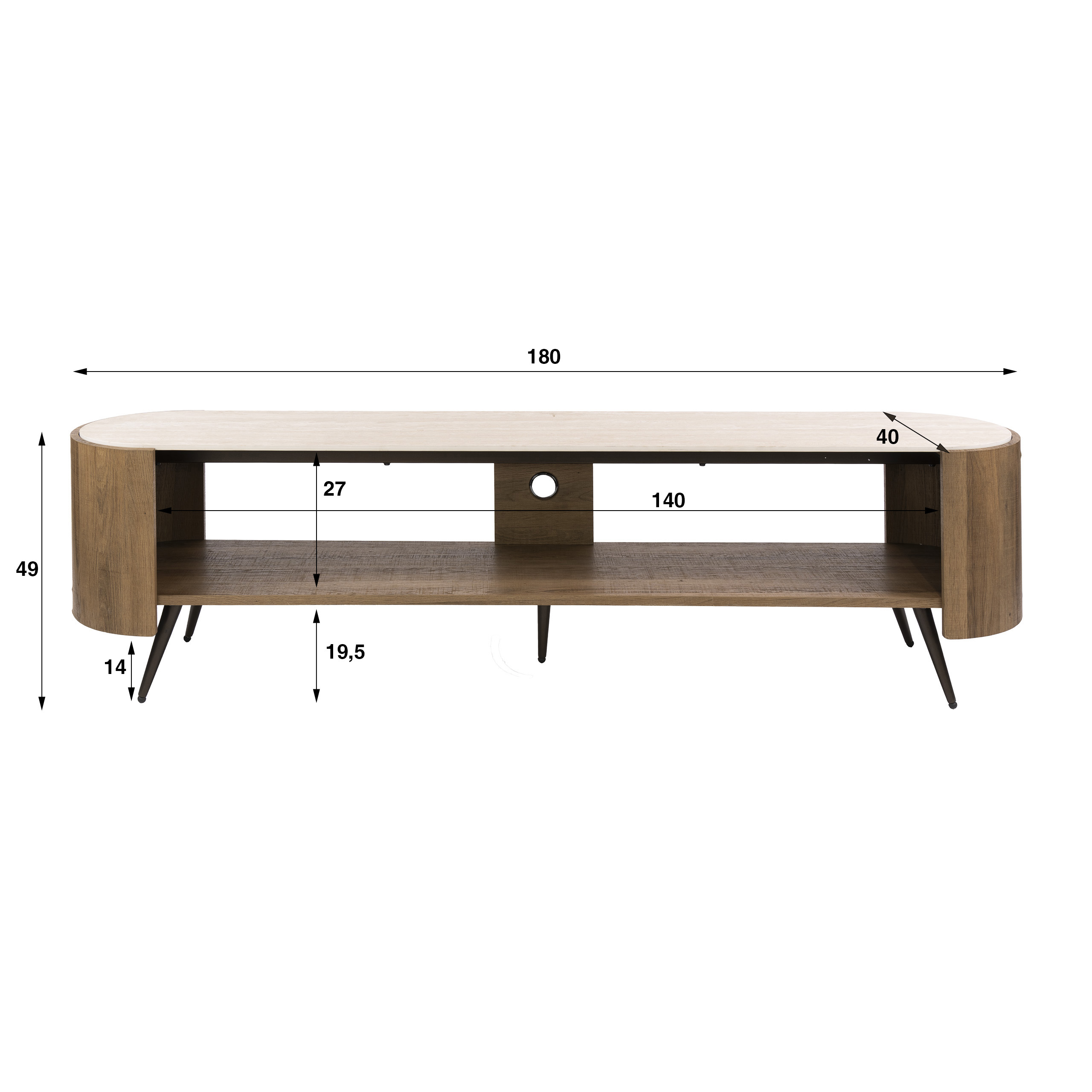 TV-meubel Arcus 180cm / Keramiek travertin - Zijlstra