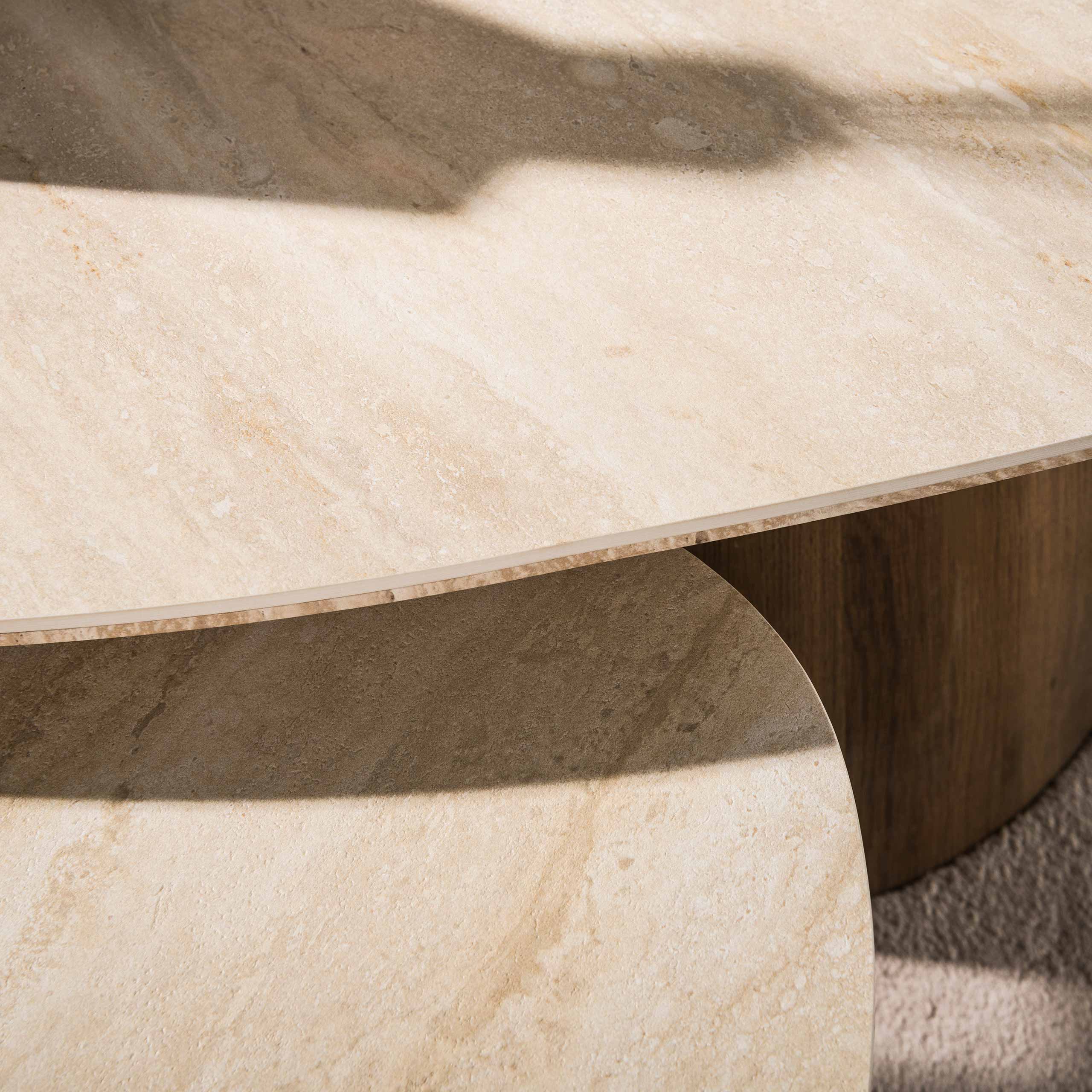 Couchtisch-Set Romano dreieckig (2-teilig) in 3D-Keramik Travertin - Emmo Design