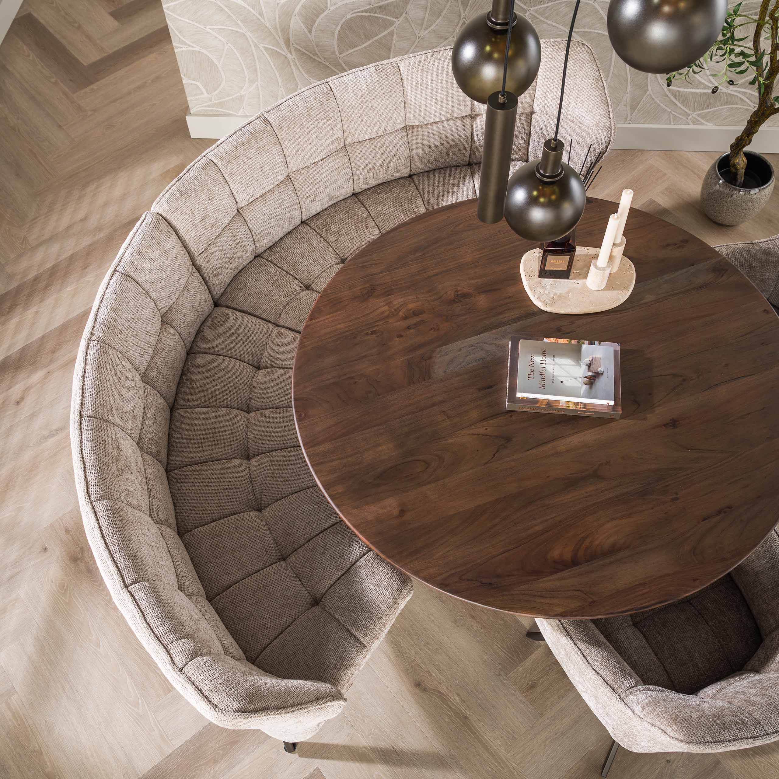 Esszimmerbank Raster rond 2-delig in Hoven Sand-Braun - Emmo Design