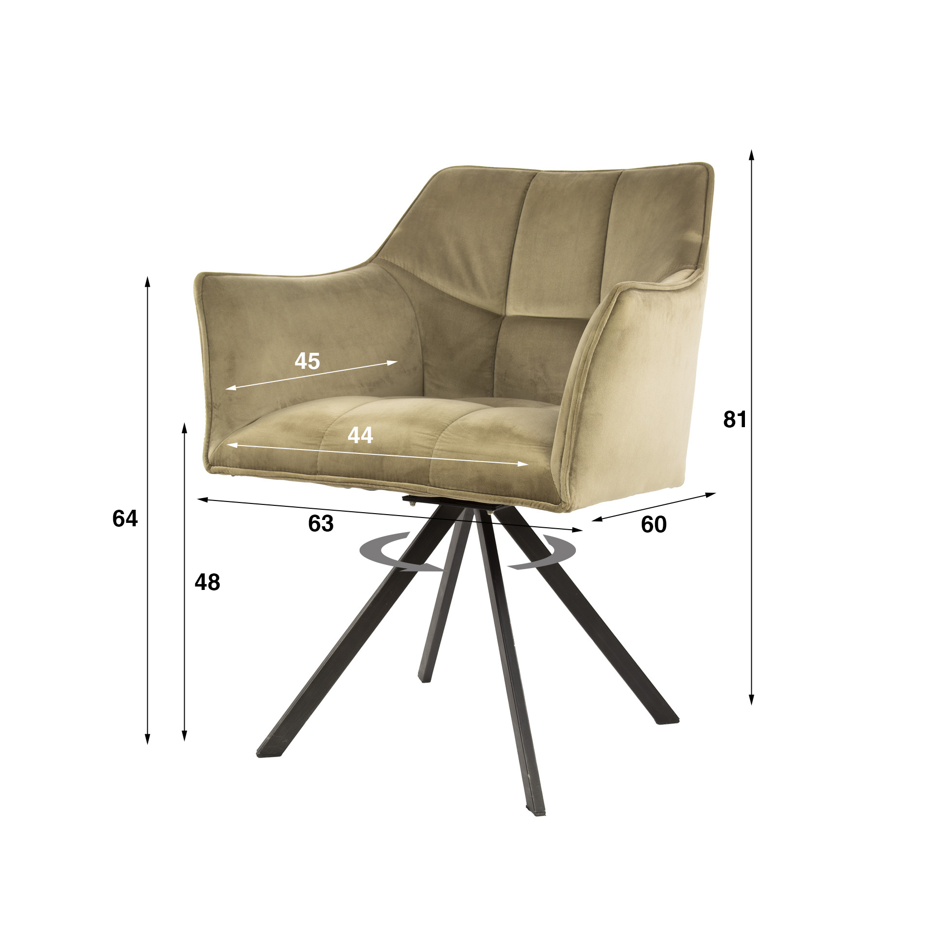Drehbarer Armlehnstuhl Raster in Samt Champagner (2er-Set) (Velours champagne) - Emmo Design