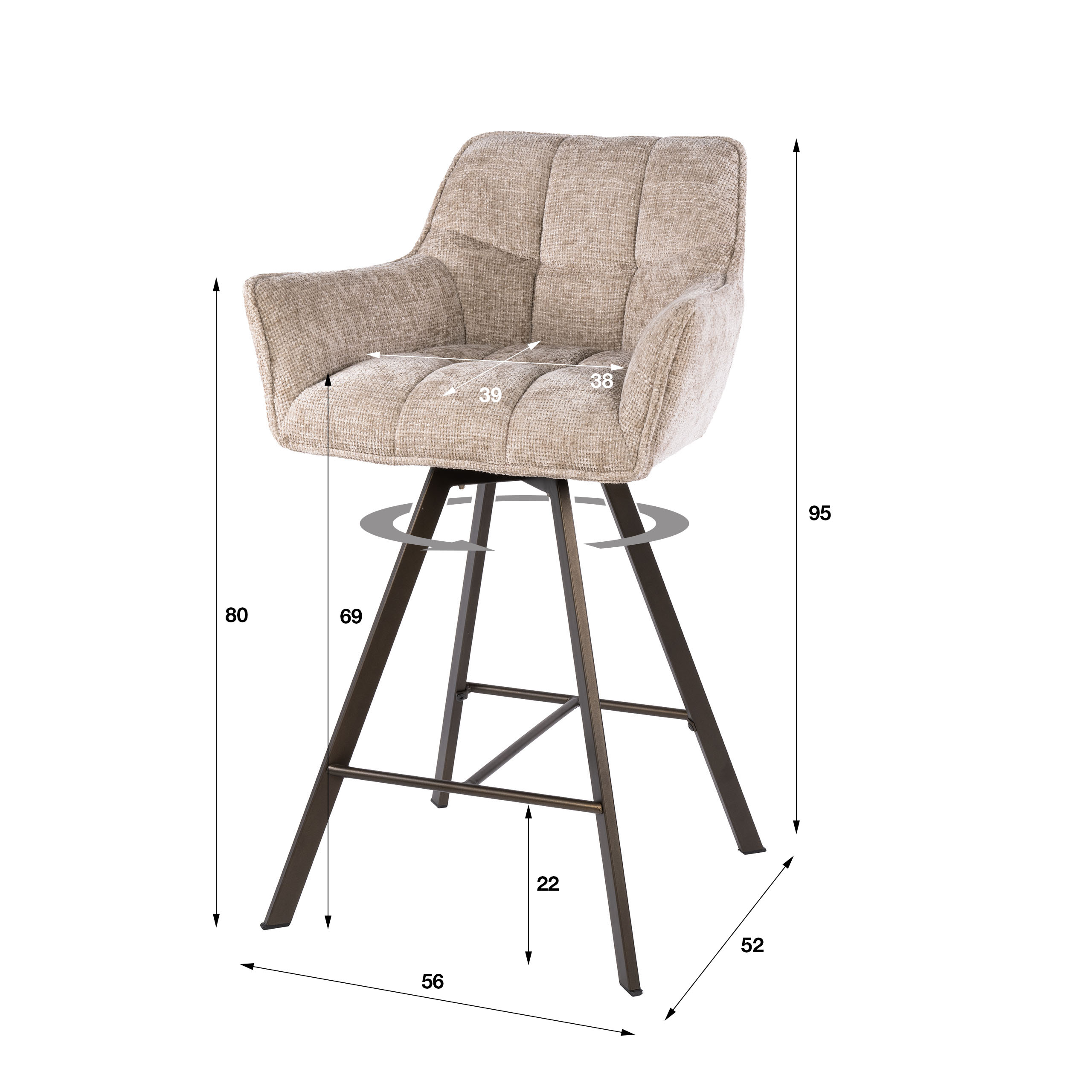 Barhocker Raster drehbar, im 2er-Set verpackt / Hoven sand-braun - Zijlstra