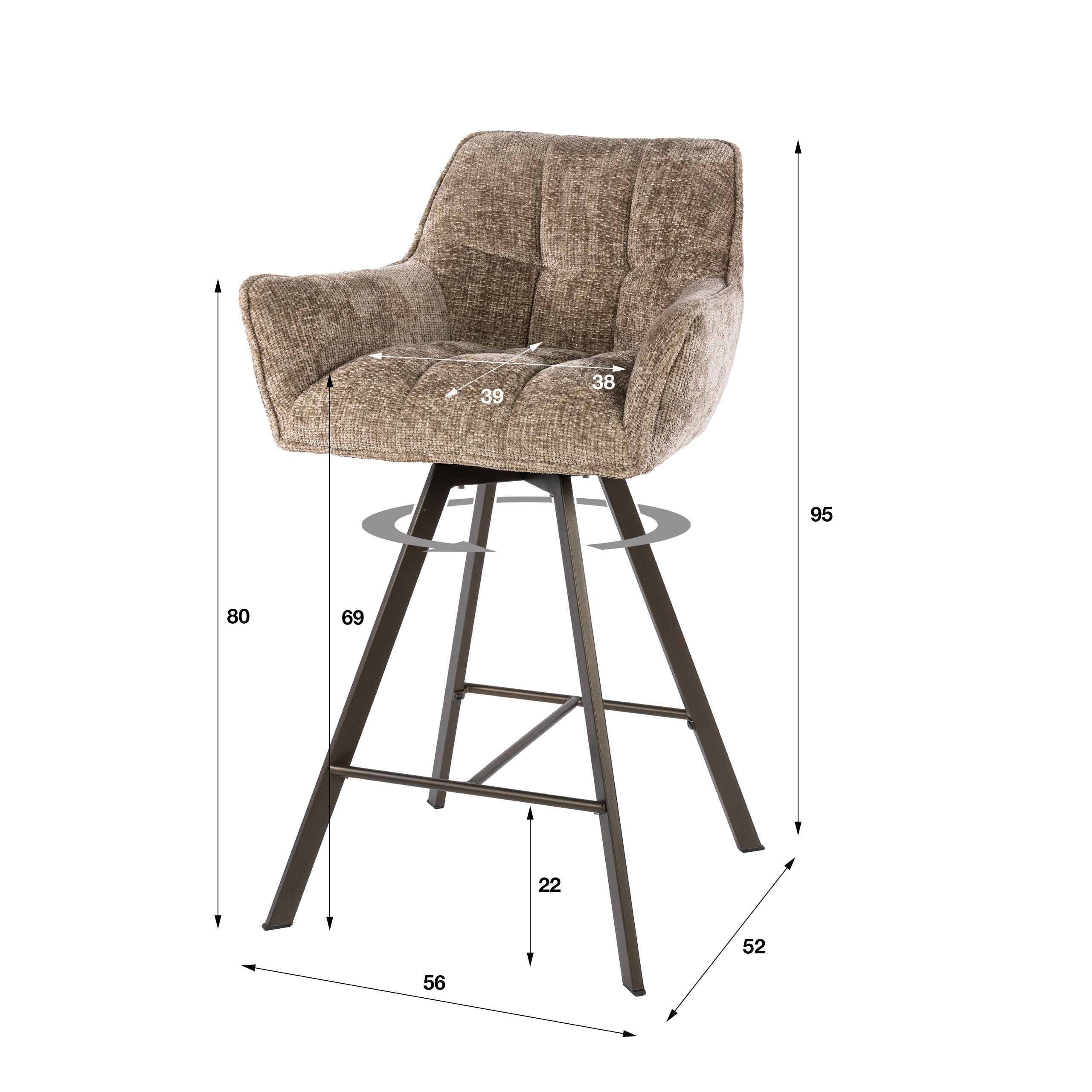 Barhocker Raster drehbar im 2er-Set / Hoven Champagner-Braun - Zijlstra
