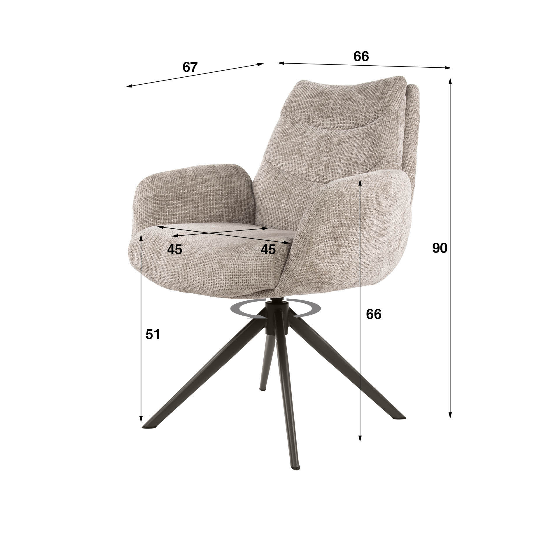 Drehbarer Armlehnstuhl Lounge in Hoven Sand-Braun (2er-Set) - Emmo Design