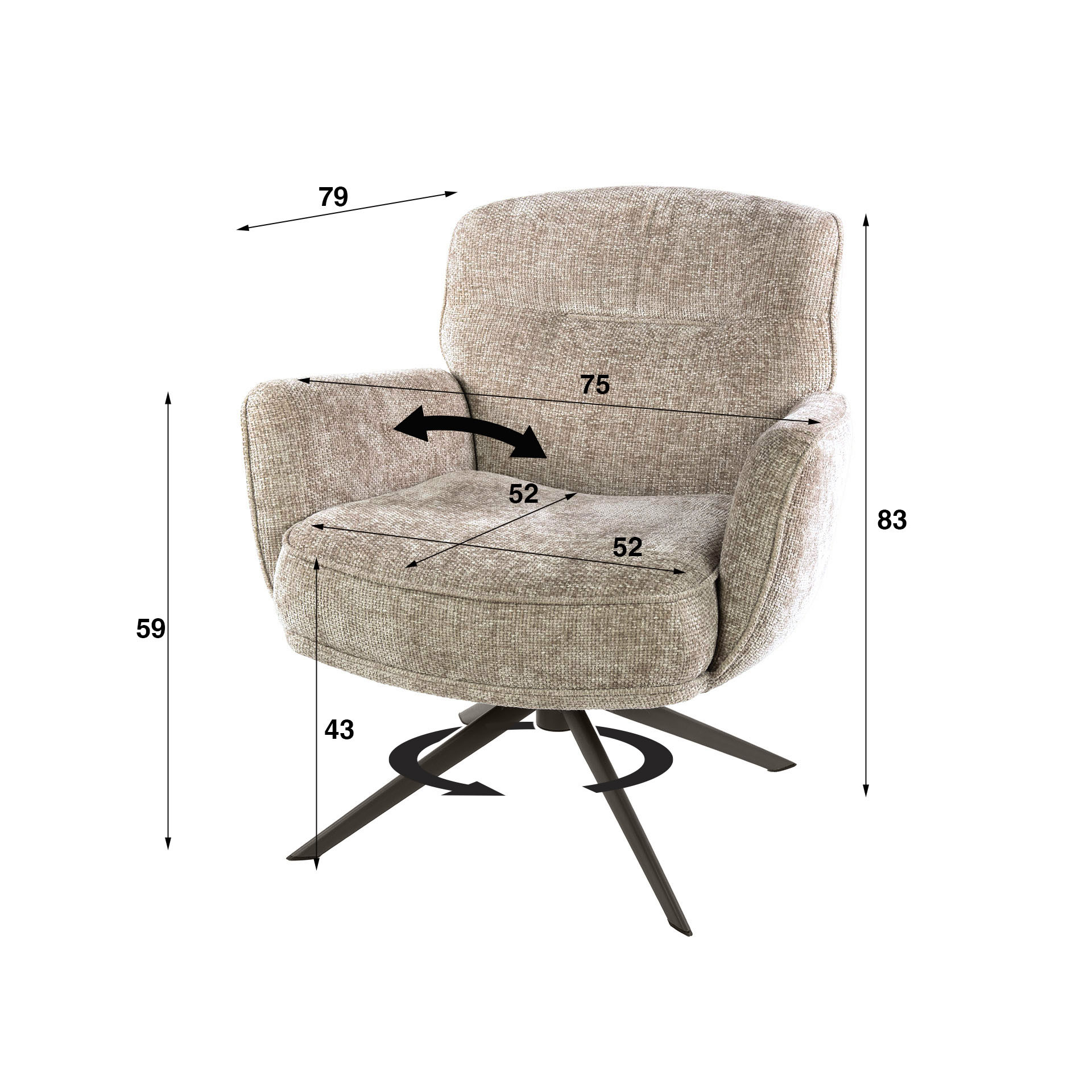 Sessel Forza draaibaar in Hoven Sand-Braun - Emmo Design