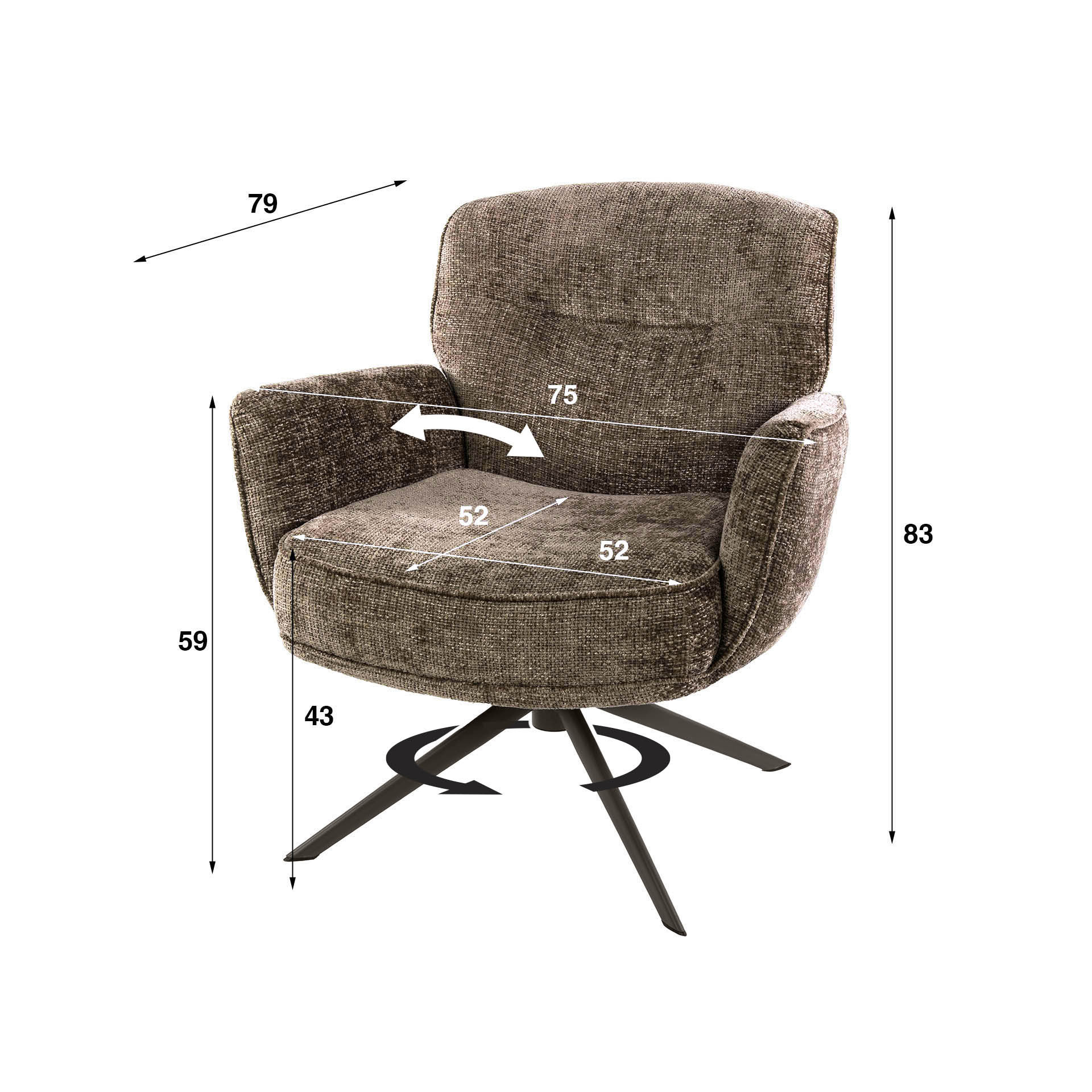 Fauteuil Forza draaibaar / Hoven champagne-bruin - Zijlstra
