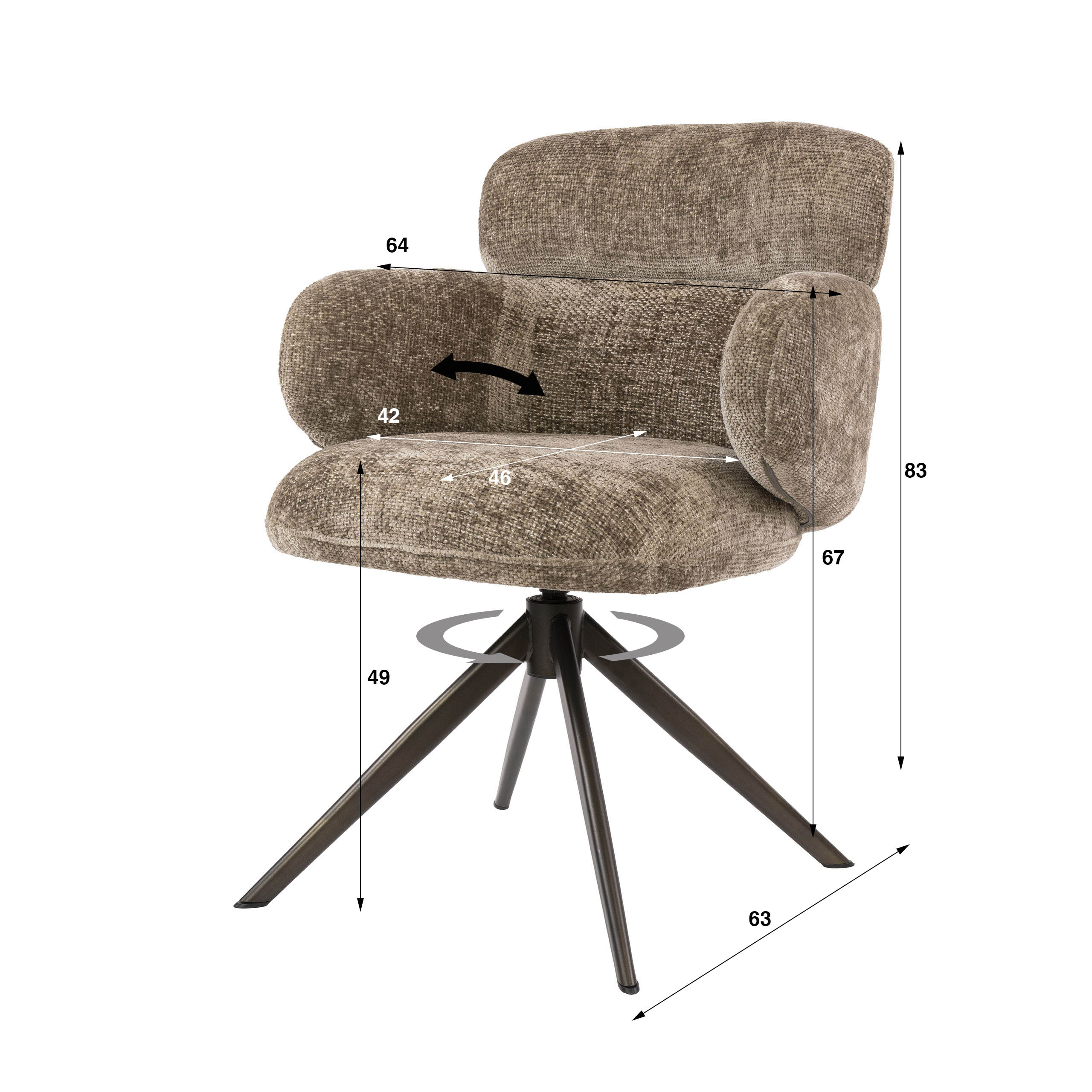 Drehbarer Armlehnstuhl Flex in Hoven Champagner-Braun (2er-Set) (Hoven champagne-Braun) - Emmo Design
