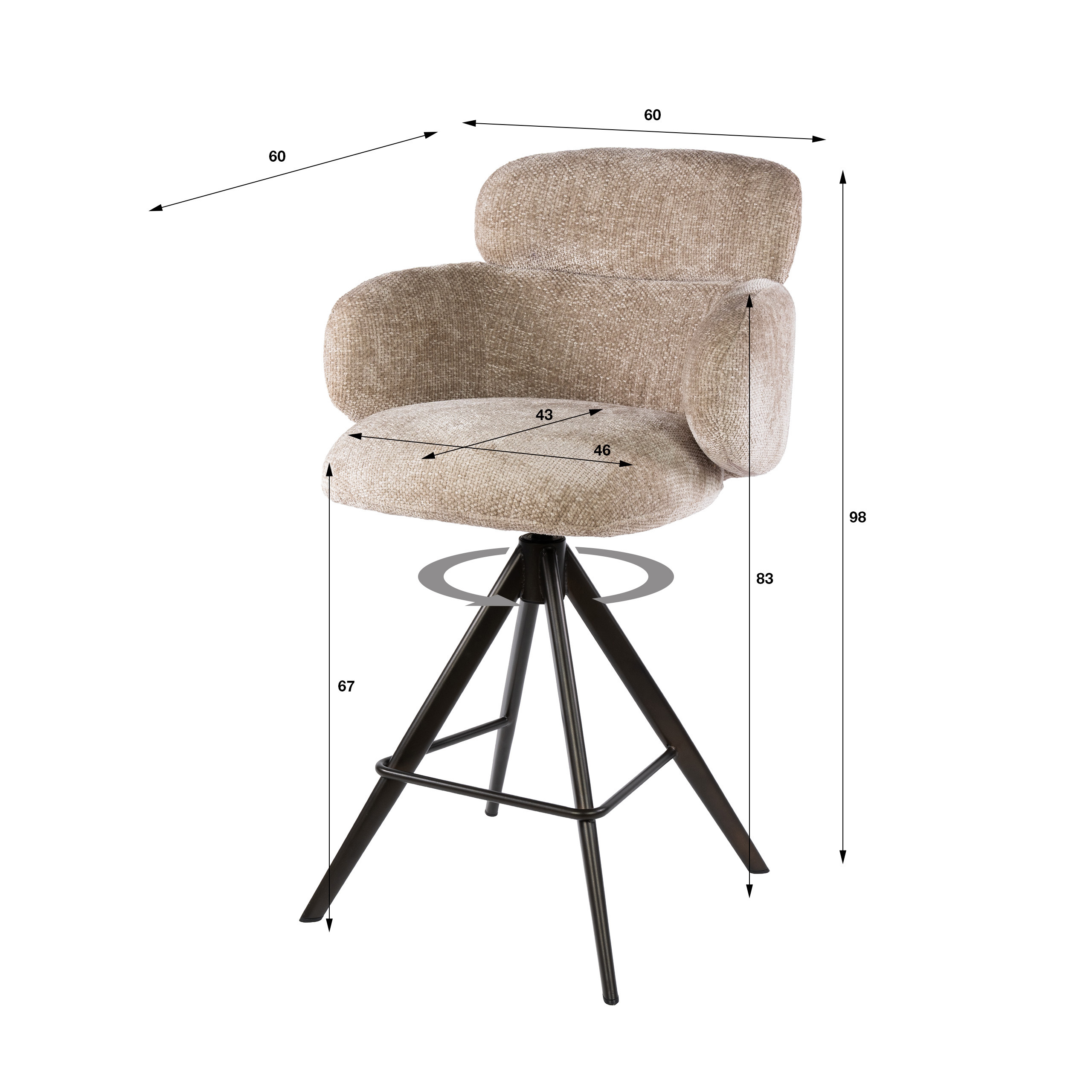 Bar Stool Flex Swivel Set of 2 / Hoven Sand-Brown - Zijlstra