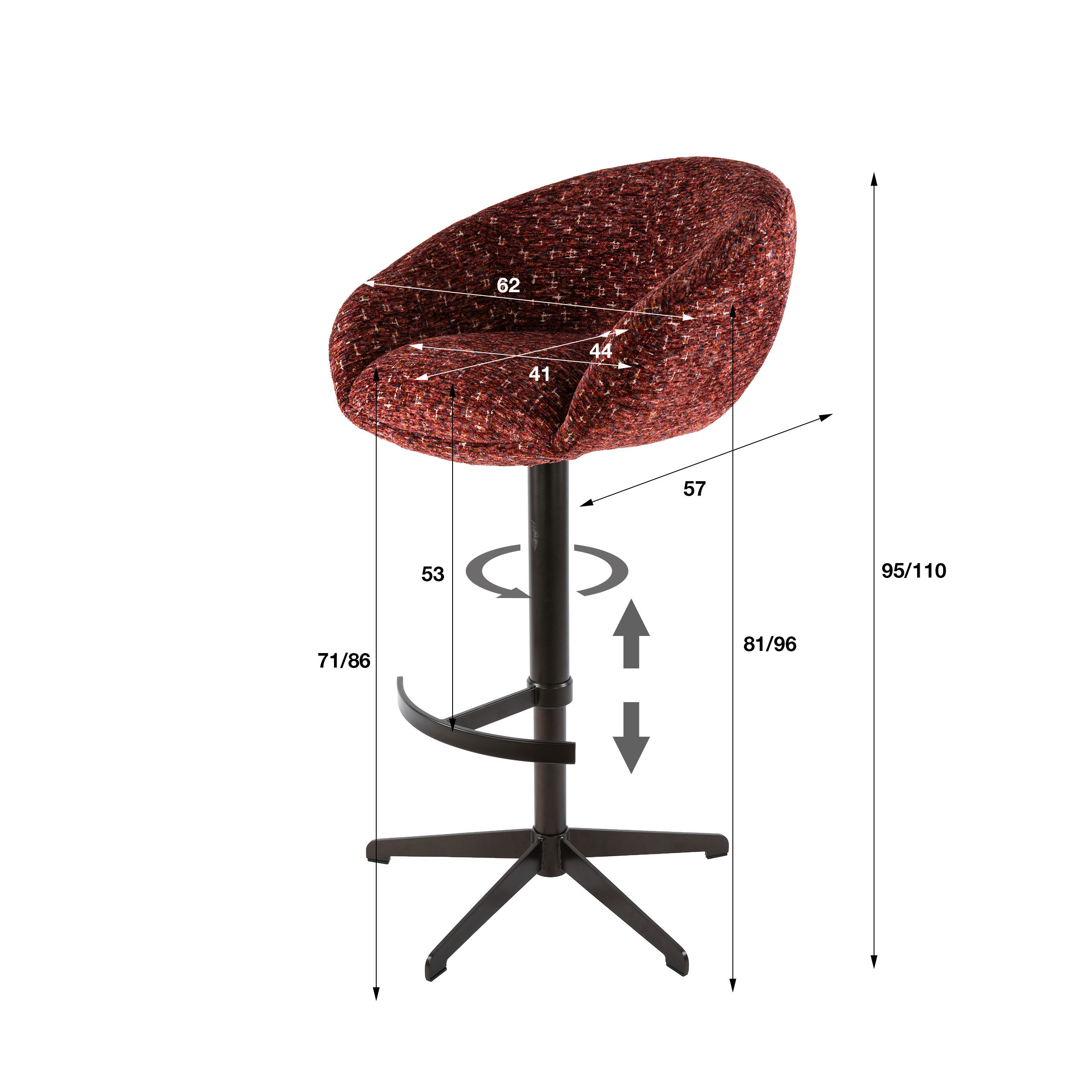 Barstuhl Cupa height adjust in Delviro Bordeauxrot-Braun (2er-Set) (Delviro Bordeaux Rot-Braun) - Emmo Design