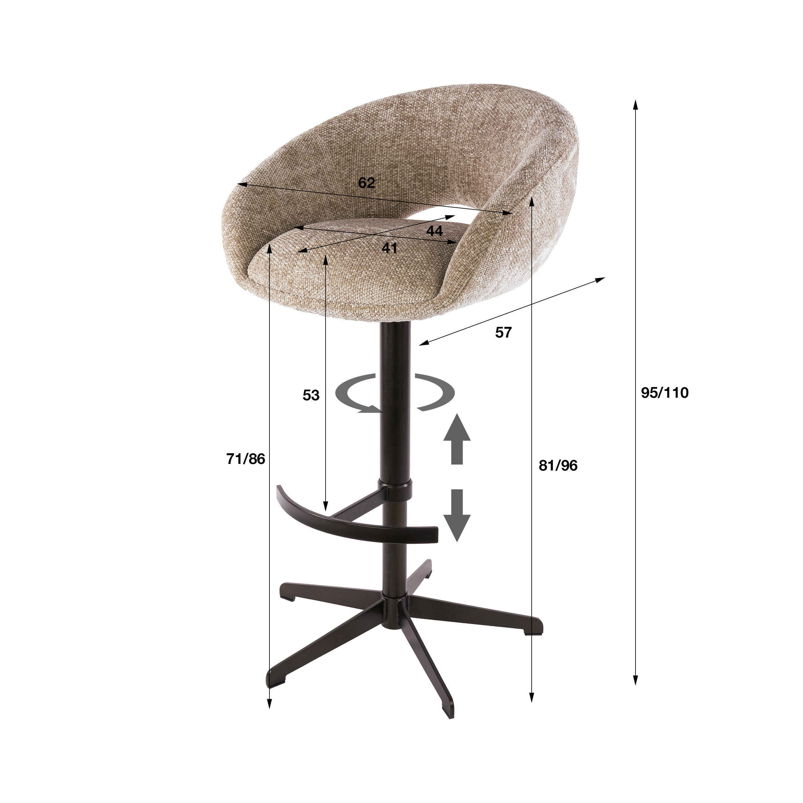 Barstuhl Cupa height adjust in Hoven Sand-Braun (2er-Set) - Emmo Design