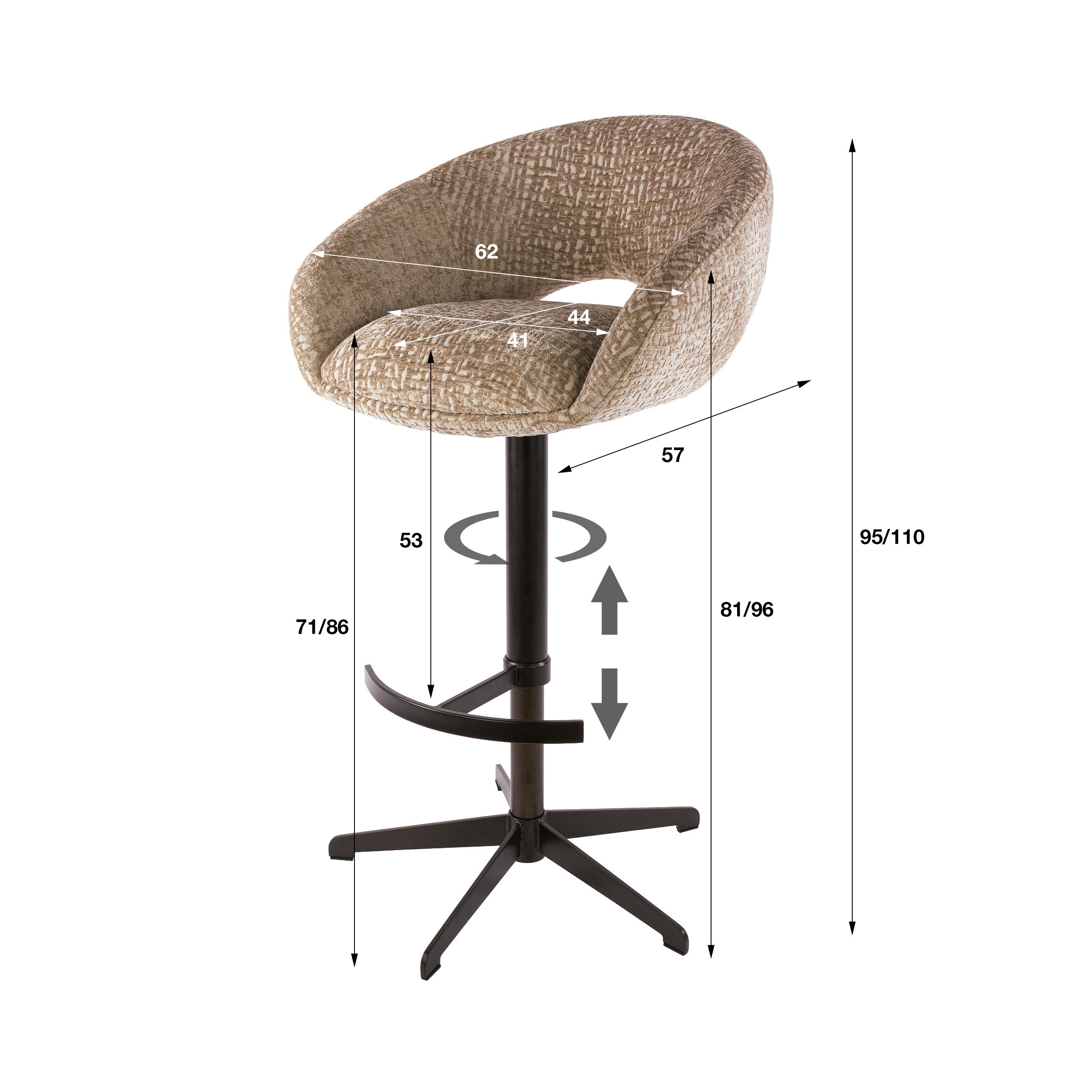 Barstuhl Cupa height adjust in Monti Sand-Braun (2er-Set) - Emmo Design