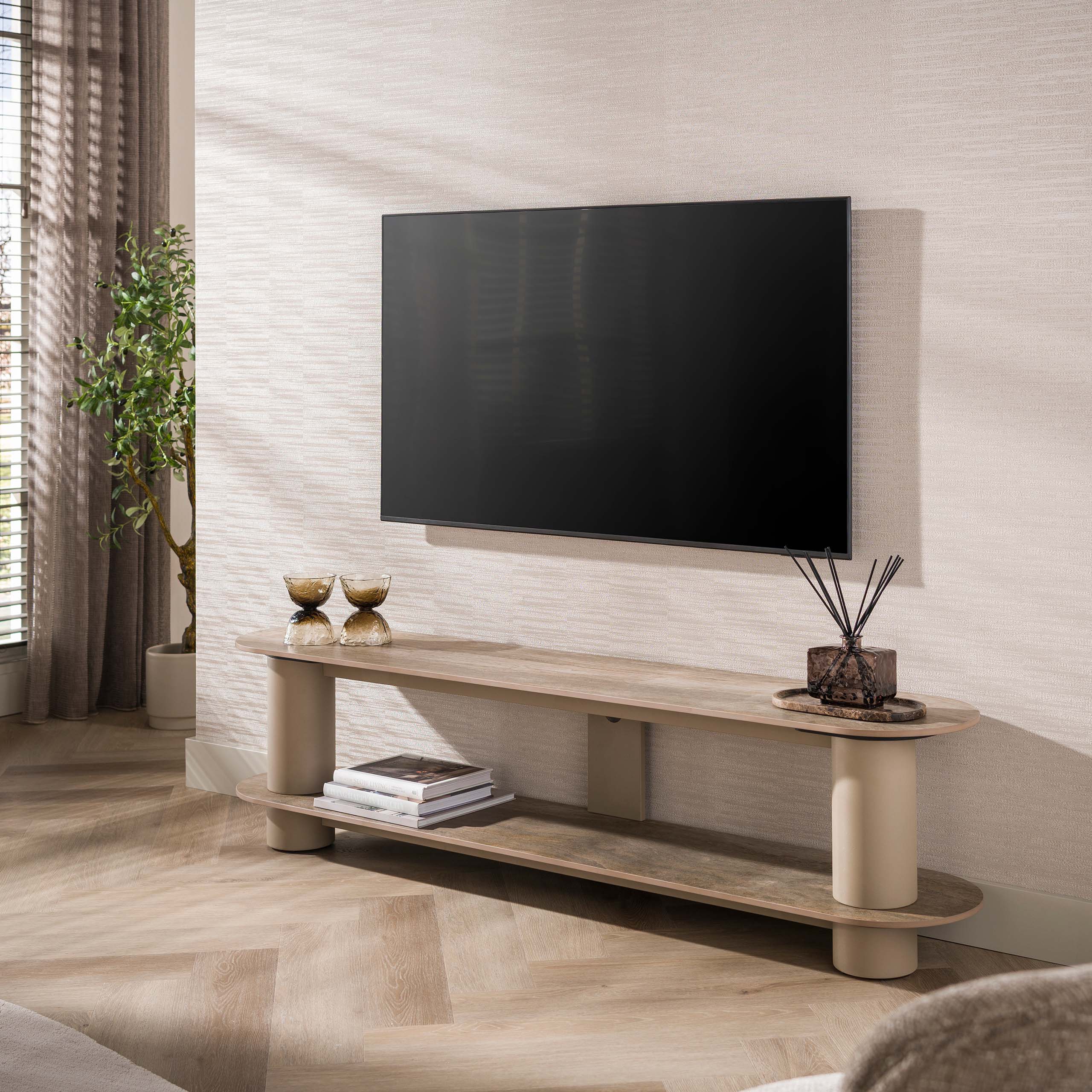 TV-meubel Selvo 180cm, 3D travertin zand - Zijlstra